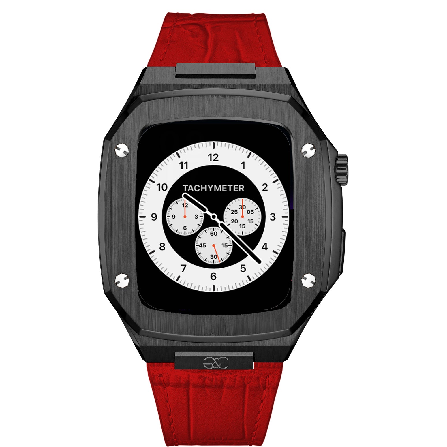 Apple Watch Black Steel case (Leather band) - Gold & Cherry
