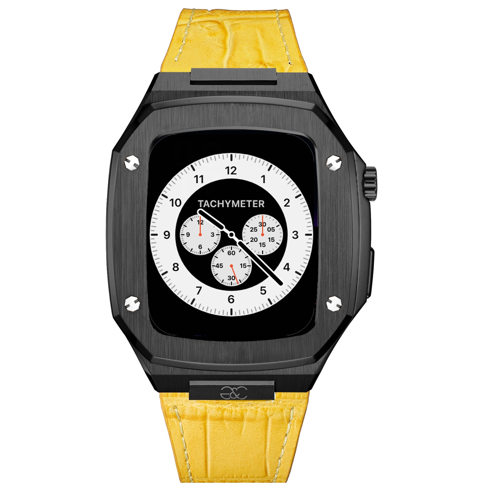 Apple Watch Black Steel case (Leather band) - Gold & Cherry