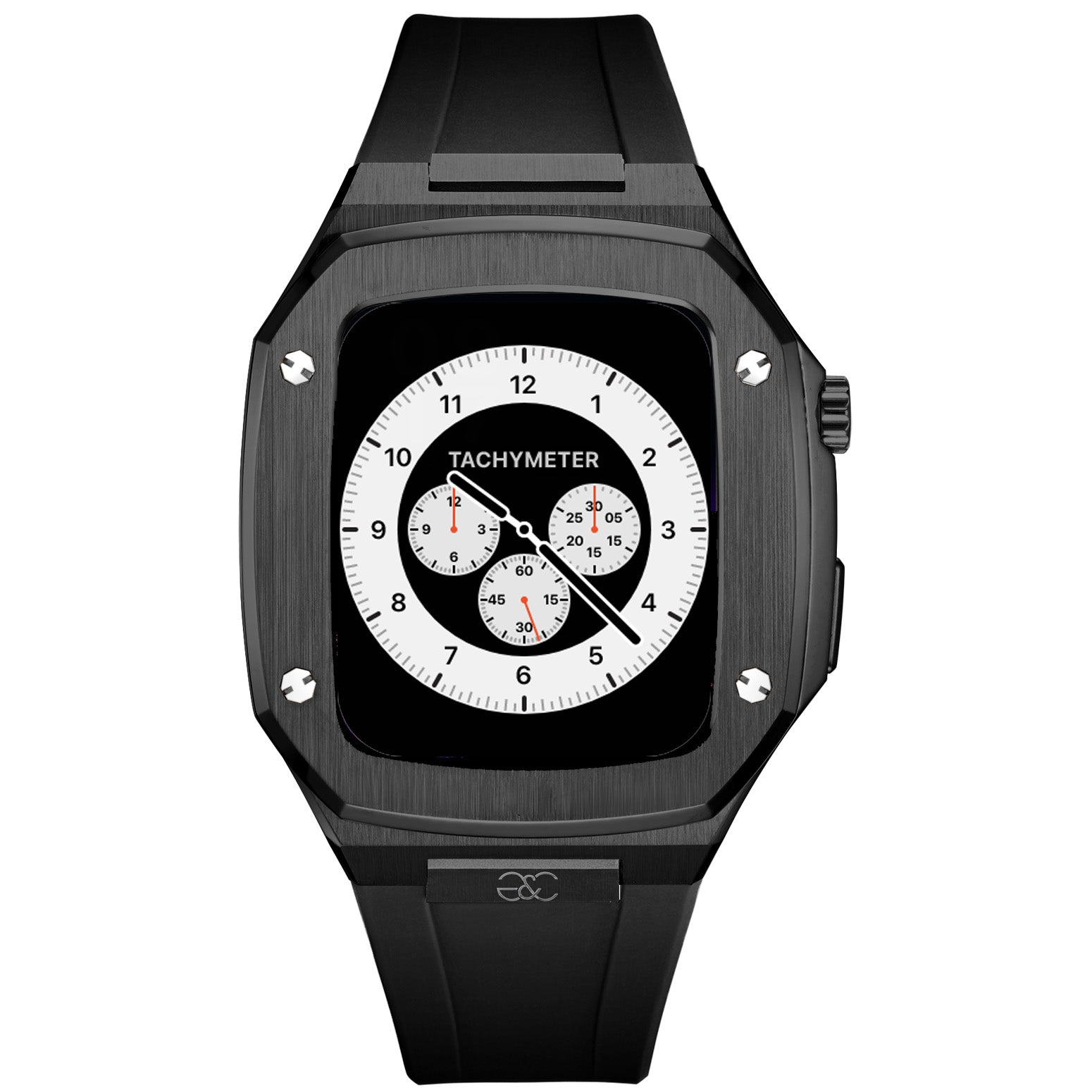 44/45mm Apple Watch Black Steel case (Silicone band) - Gold & Cherry