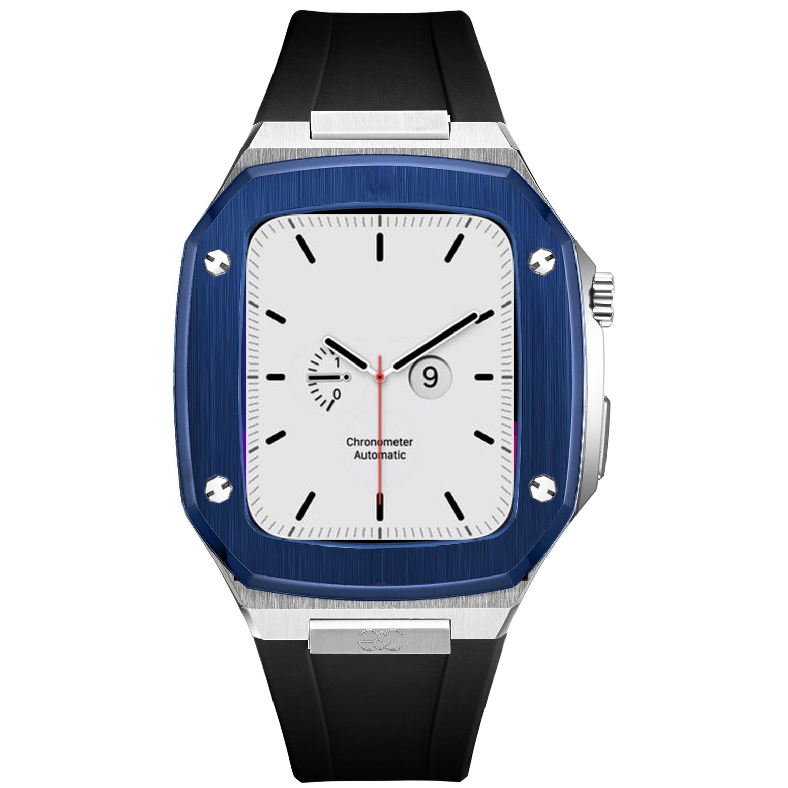 44mm Apple Watch Blue on Silver Steel case (Silicone band) - Gold & Cherry