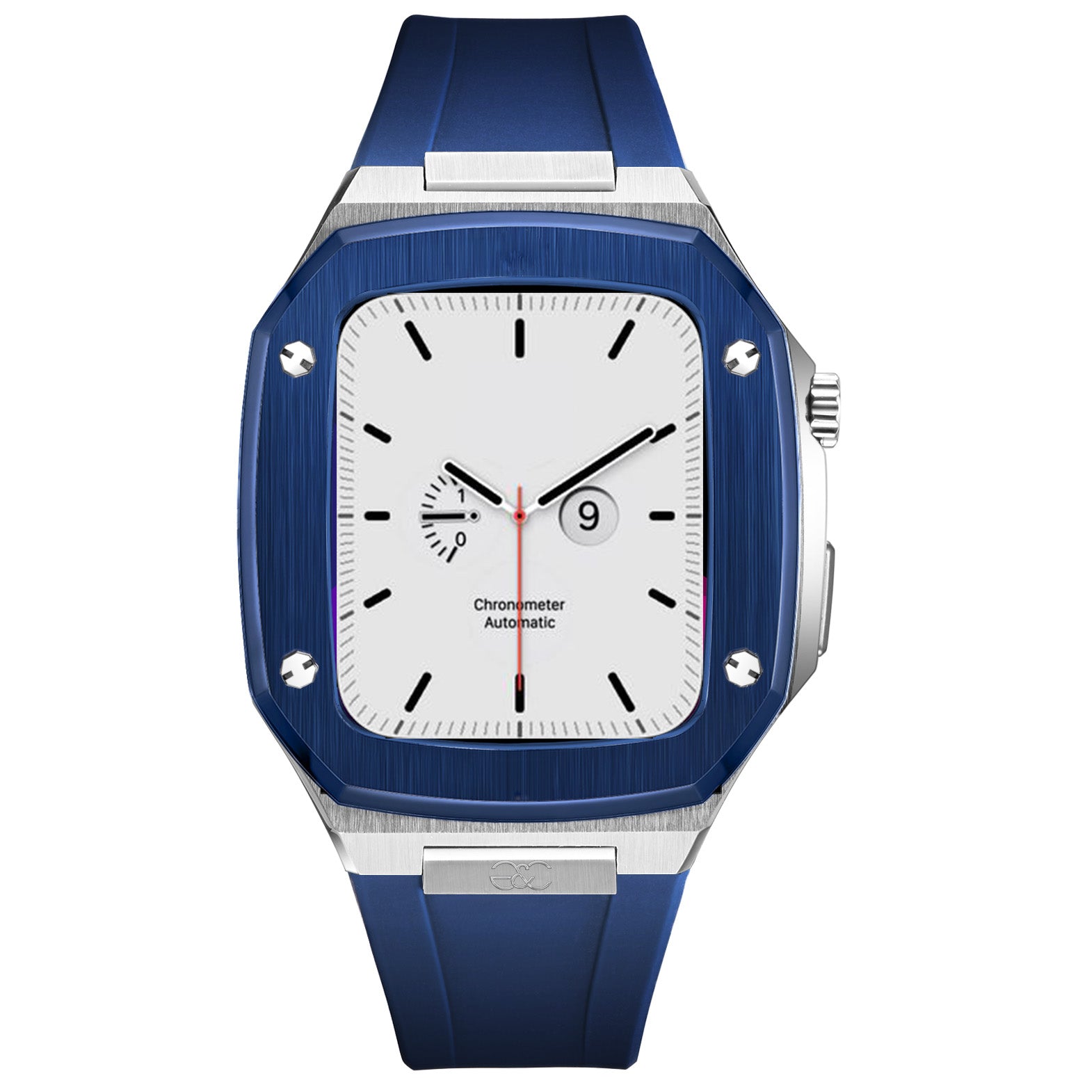 44mm Apple Watch Blue on Silver Steel case (Silicone band) - Gold & Cherry