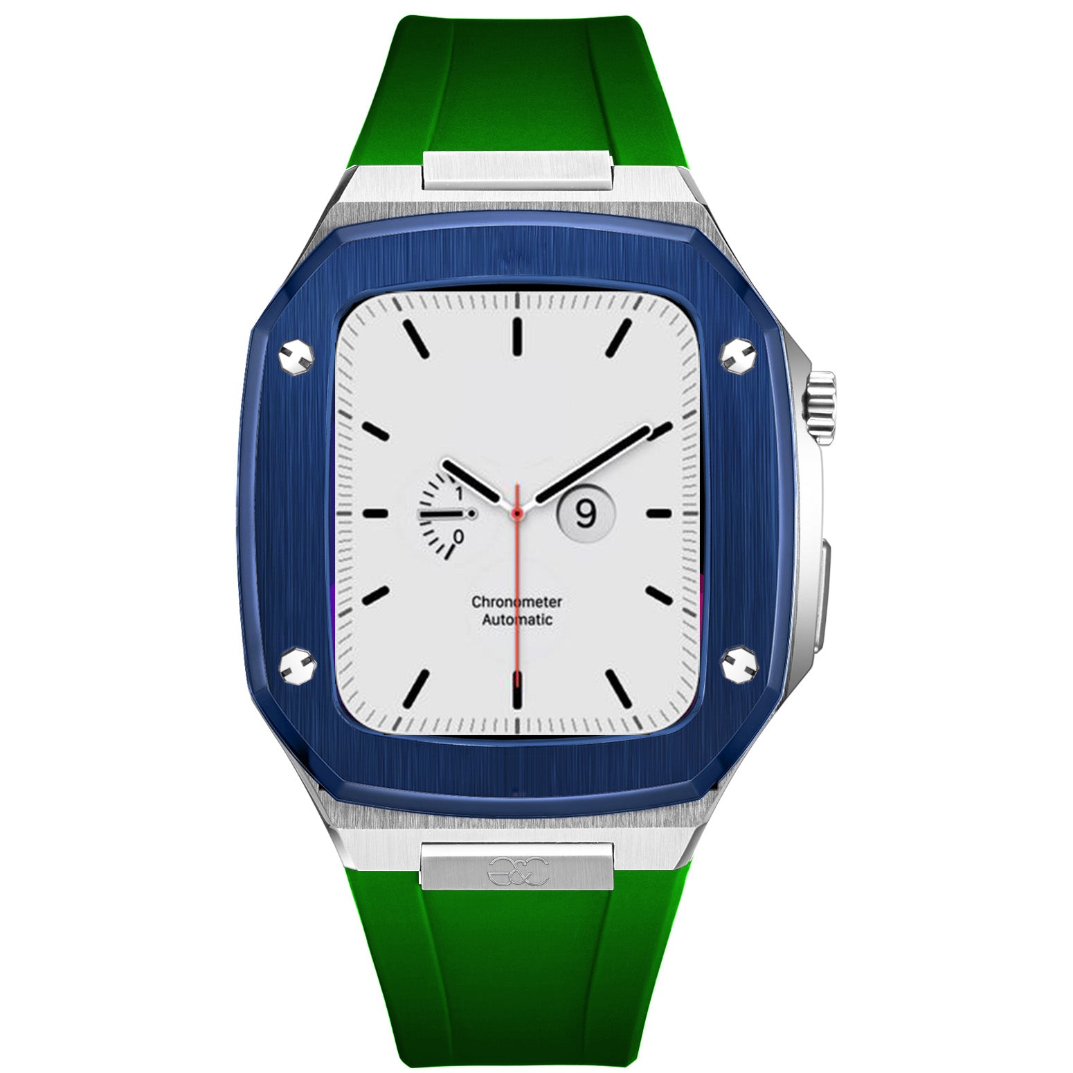 44mm Apple Watch Blue on Silver Steel case (Silicone band) - Gold & Cherry