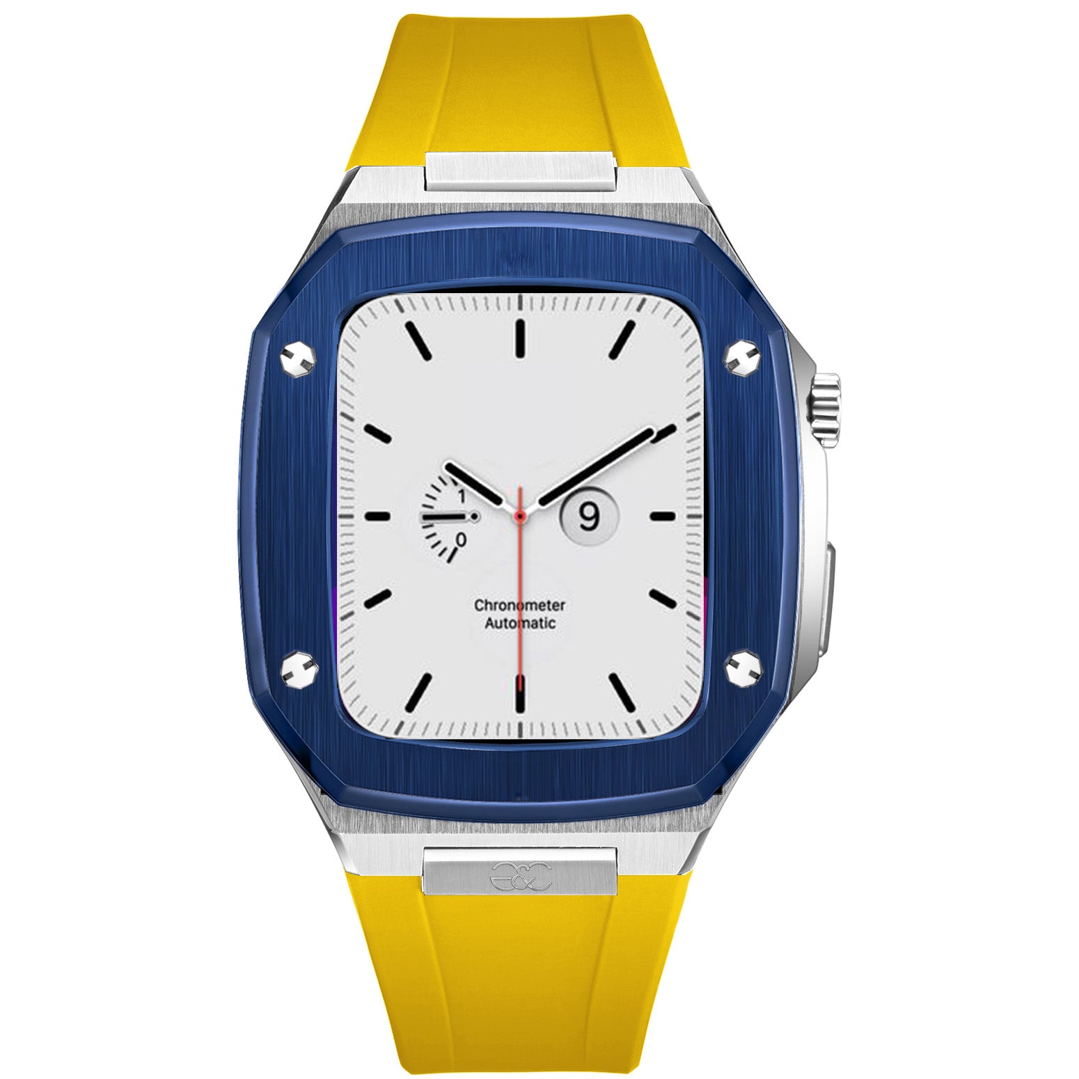 44mm Apple Watch Blue on Silver Steel case (Silicone band) - Gold & Cherry