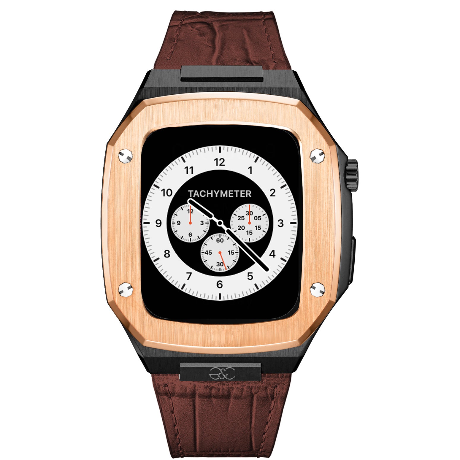 Apple Watch R.Gold on Black steel case (Leather band) - Gold & Cherry