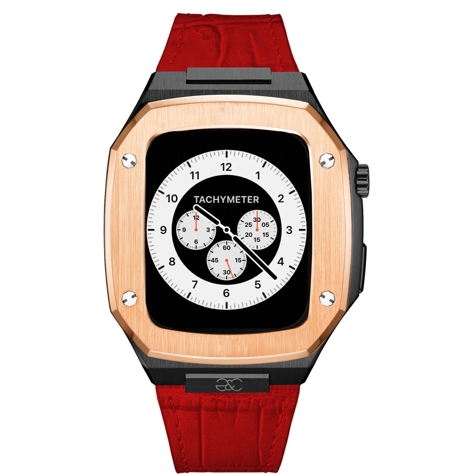 Apple Watch R.Gold on Black steel case (Leather band) - Gold & Cherry