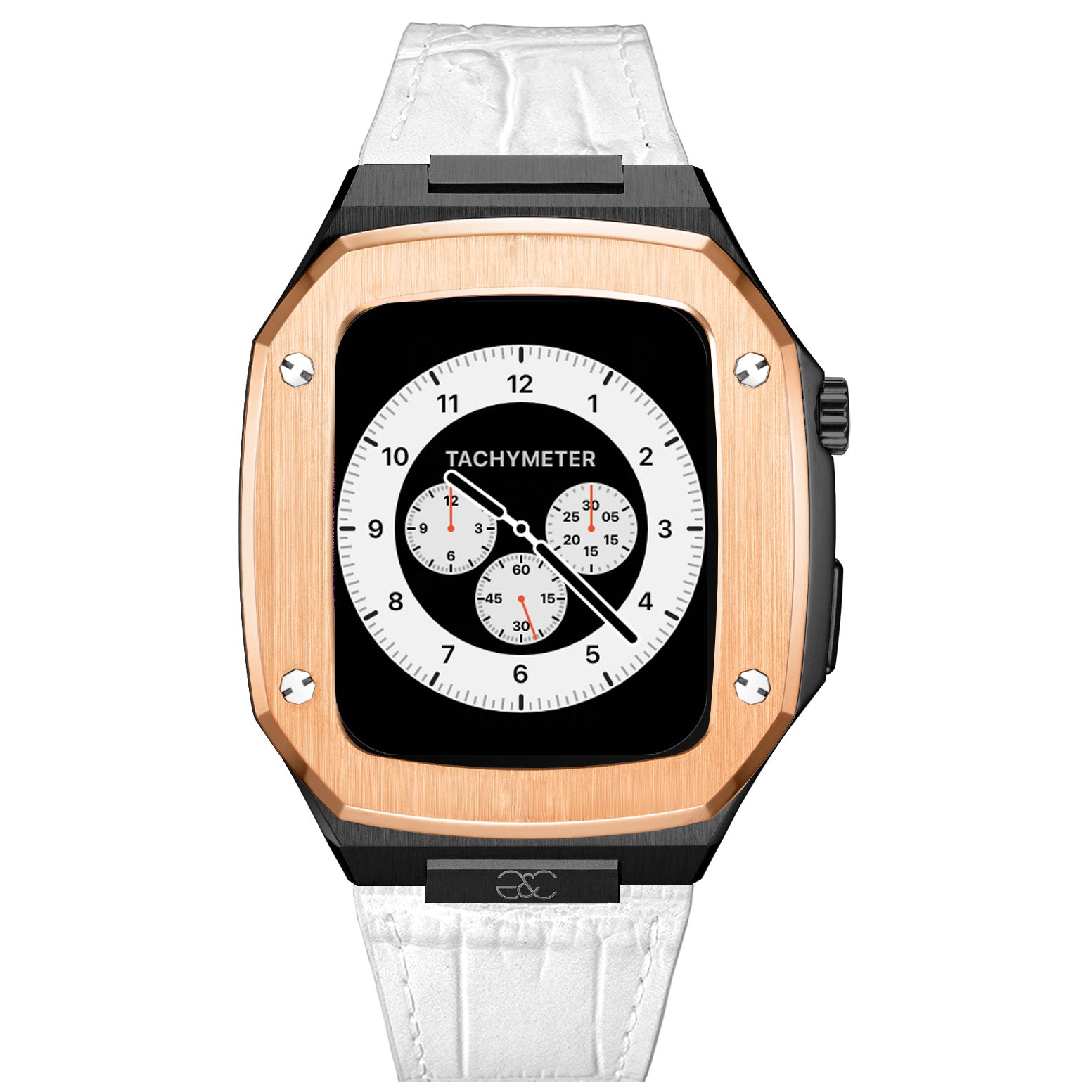 Apple Watch R.Gold on Black steel case (Leather band) - Gold & Cherry
