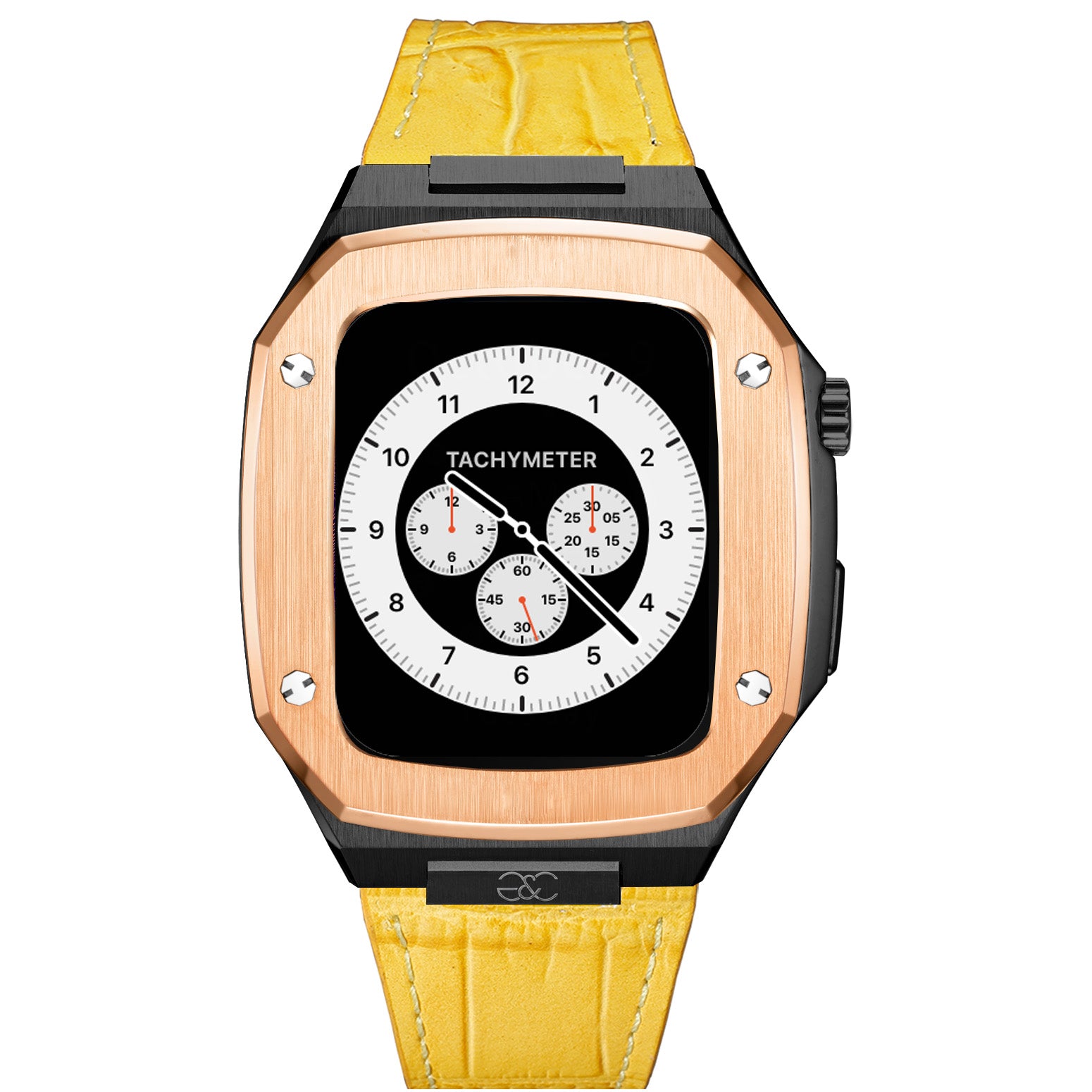 Apple Watch R.Gold on Black steel case (Leather band) - Gold & Cherry