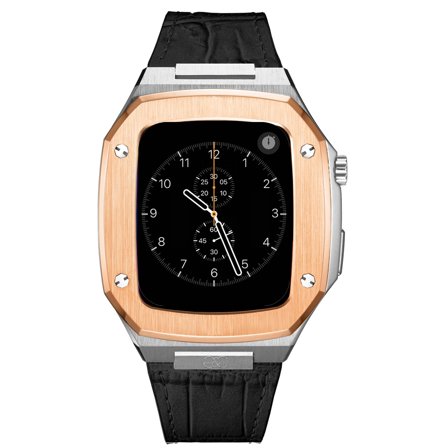 Apple Watch R.Gold on Silver Steel case (Leather band) - Gold & Cherry
