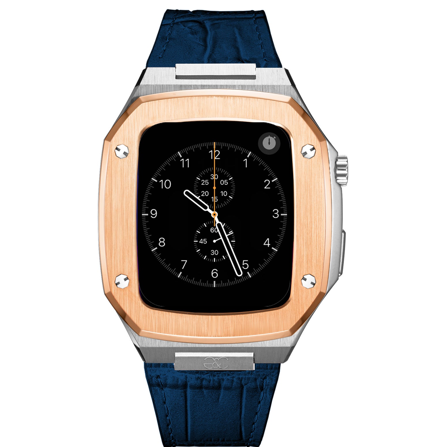 Apple Watch R.Gold on Silver Steel case (Leather band) - Gold & Cherry