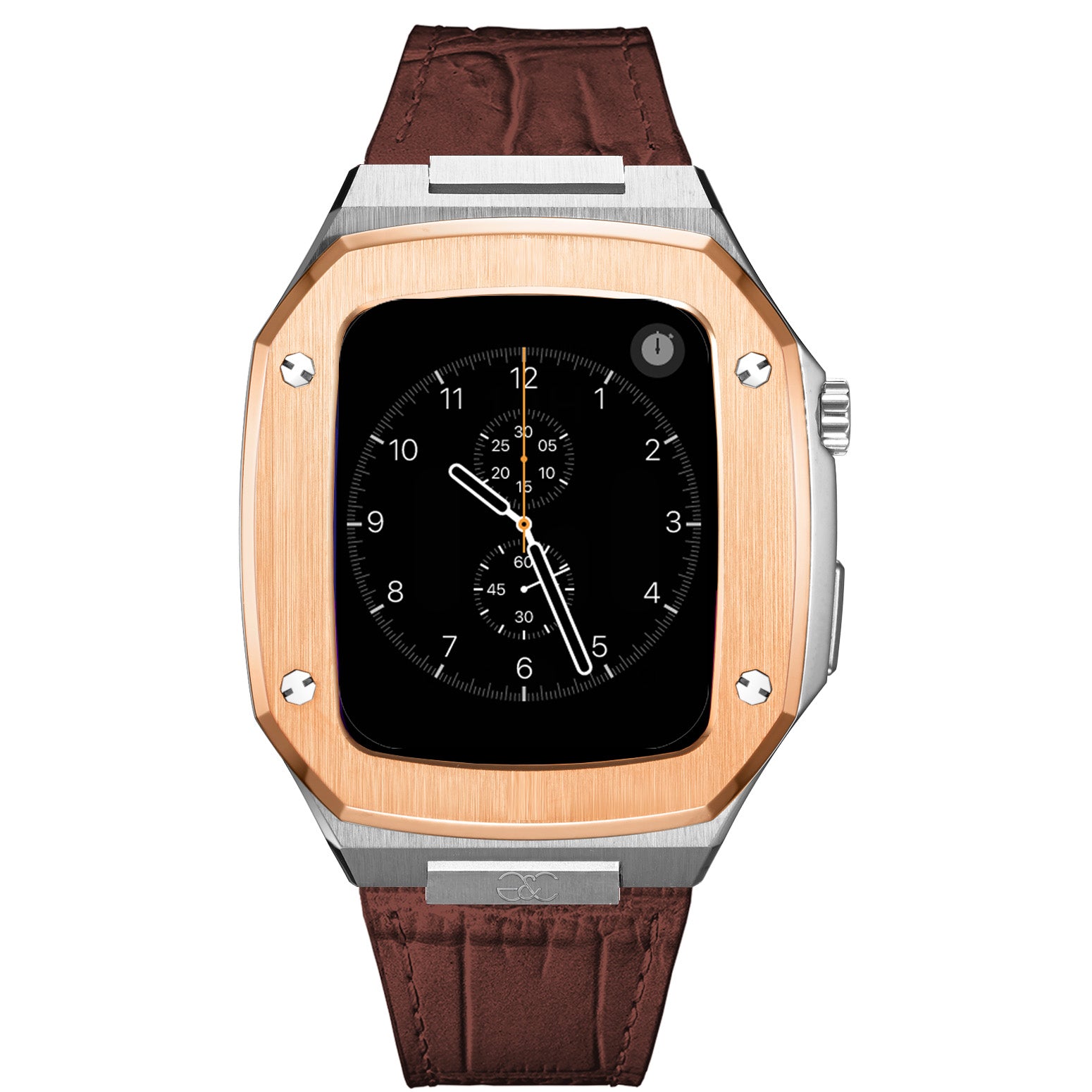 Apple Watch R.Gold on Silver Steel case (Leather band) - Gold & Cherry