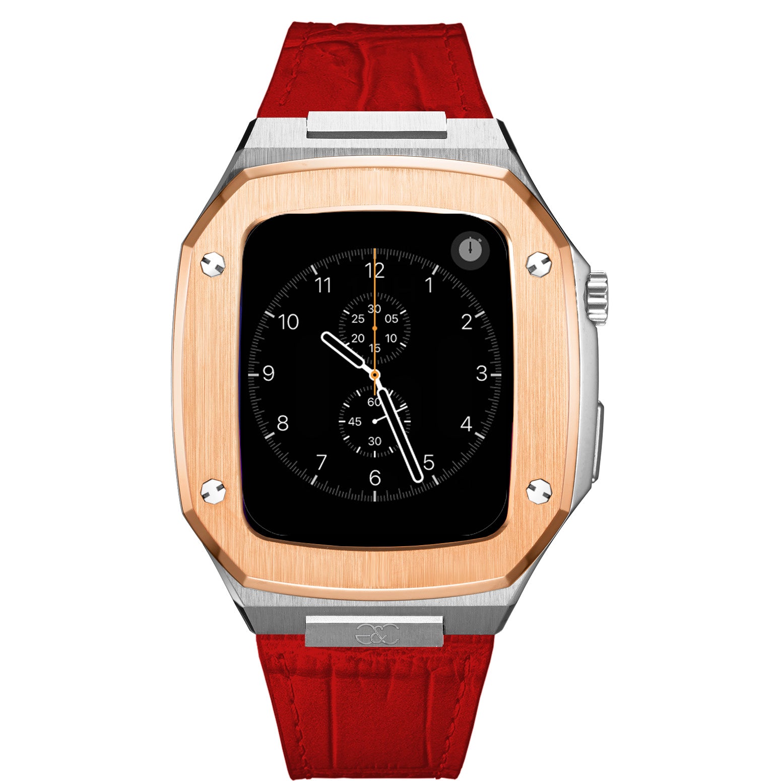 Apple Watch R.Gold on Silver Steel case (Leather band) - Gold & Cherry