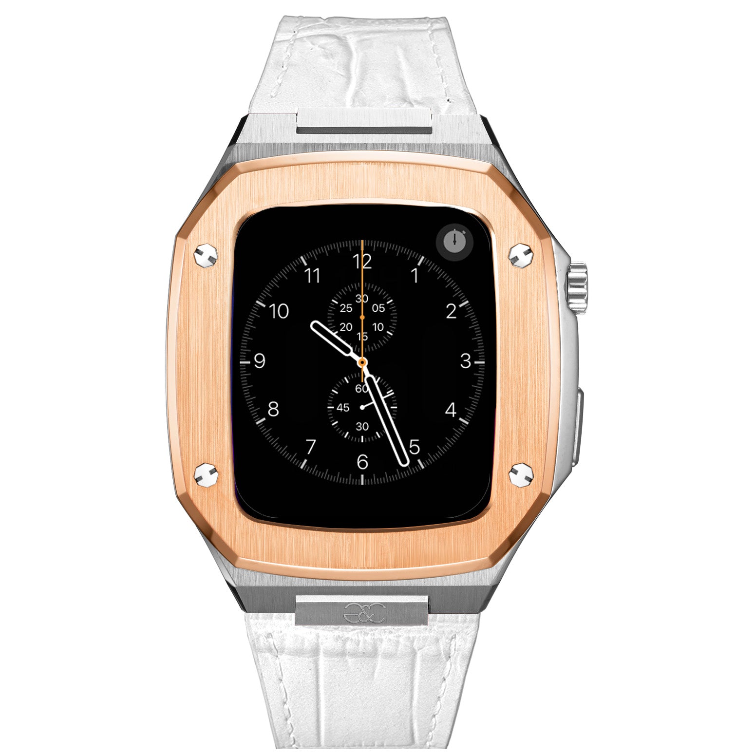 Apple Watch R.Gold on Silver Steel case (Leather band) - Gold & Cherry