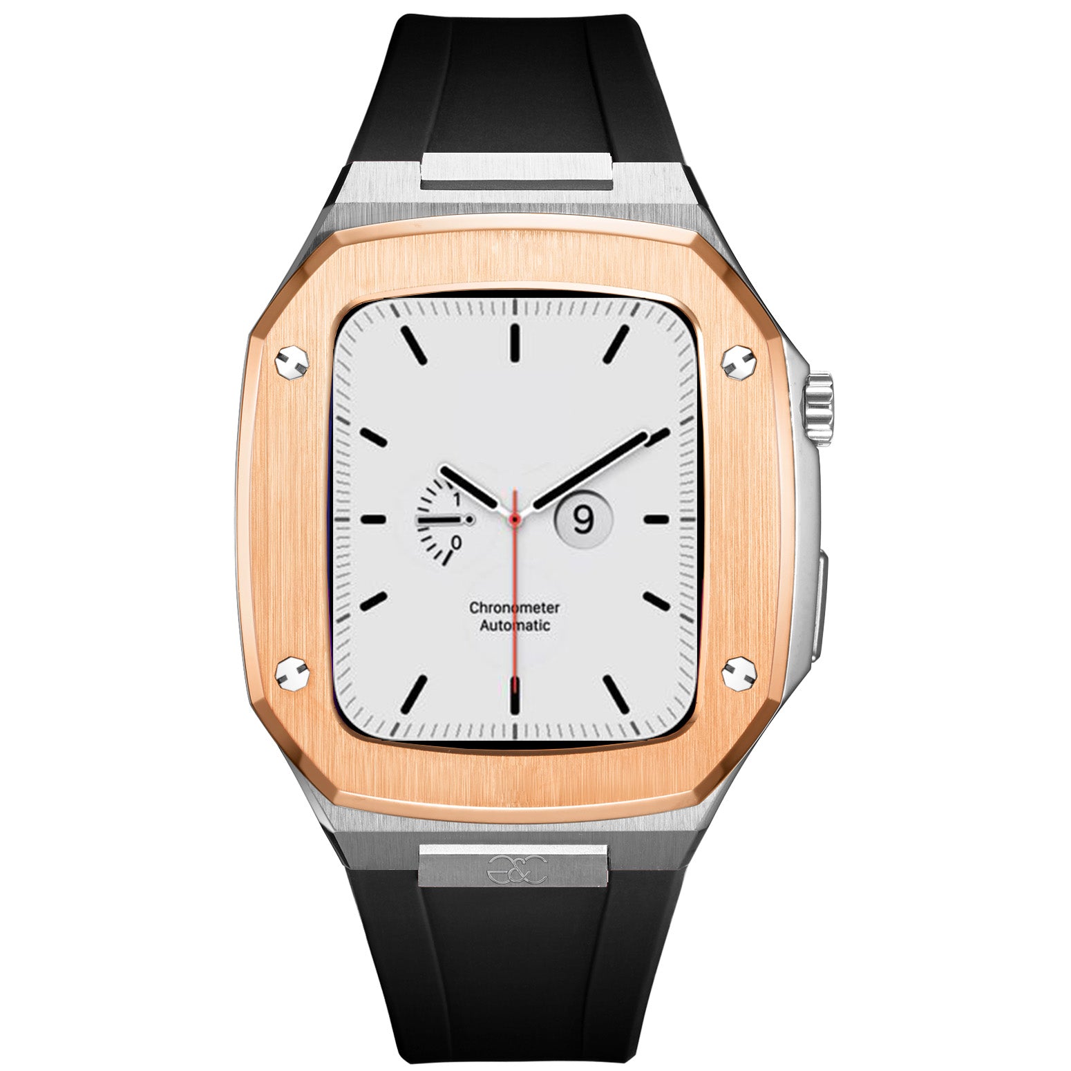 44/45mm Apple Watch R.Gold on Silver Steel case (Silicone band) - Gold & Cherry
