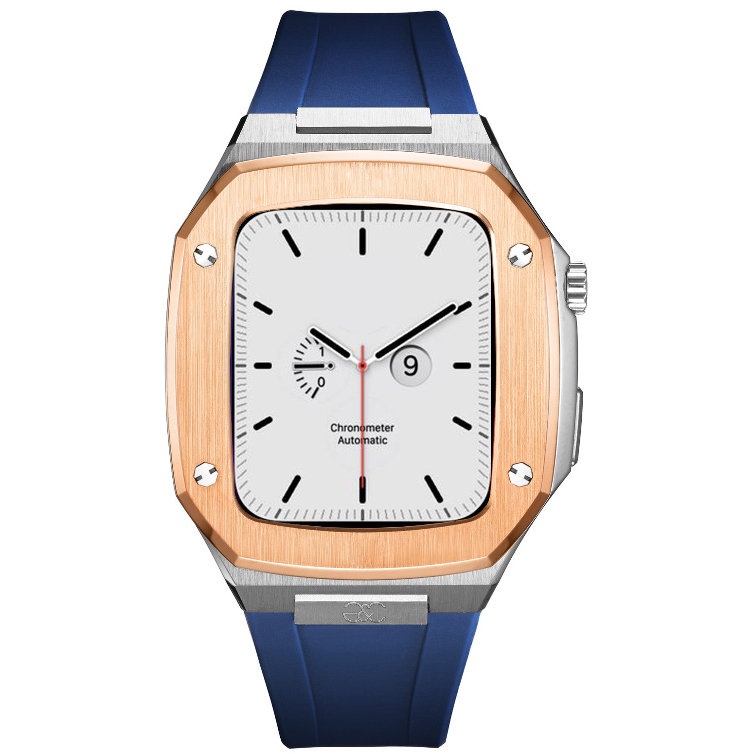 44/45mm Apple Watch R.Gold on Silver Steel case (Silicone band) - Gold & Cherry