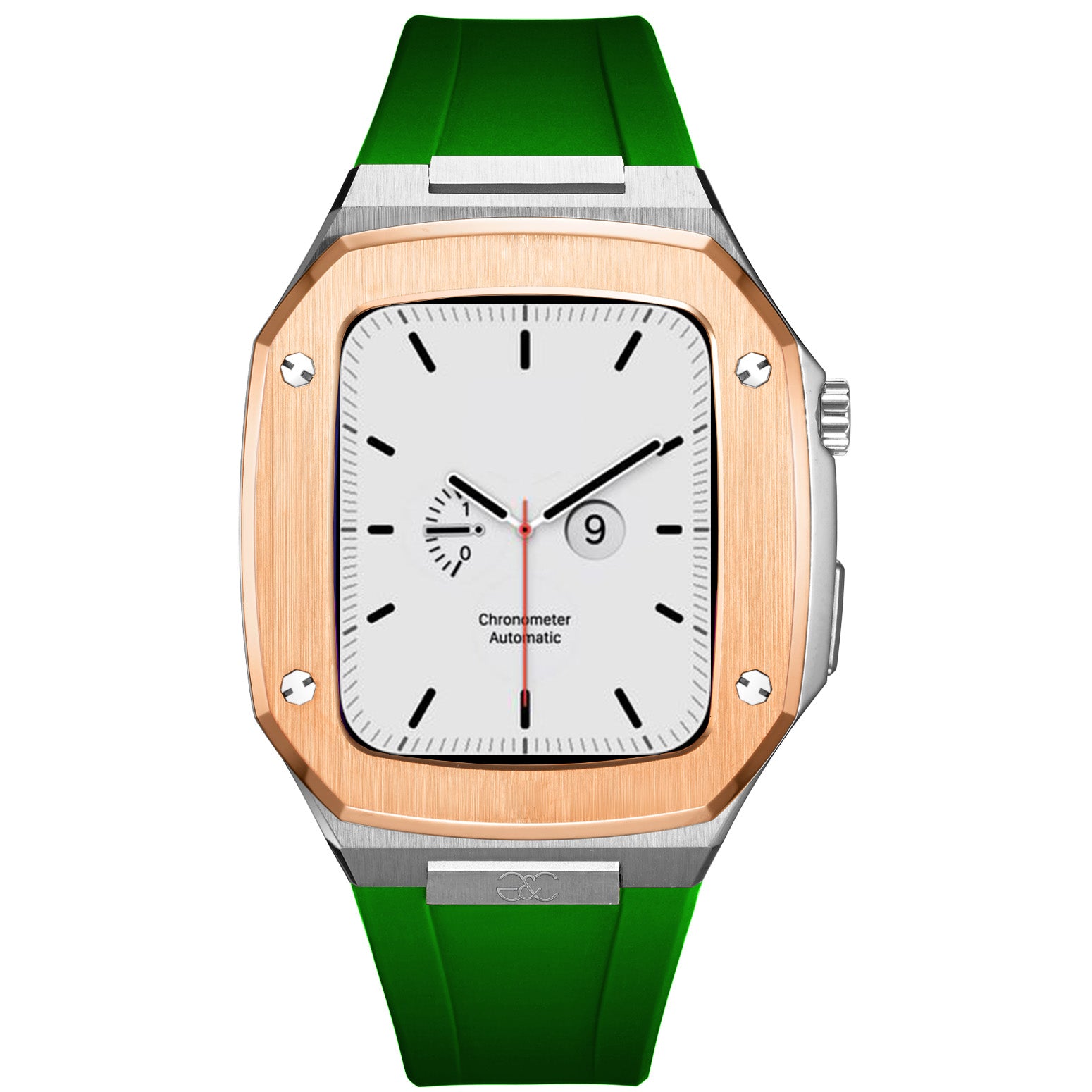 44/45mm Apple Watch R.Gold on Silver Steel case (Silicone band) - Gold & Cherry