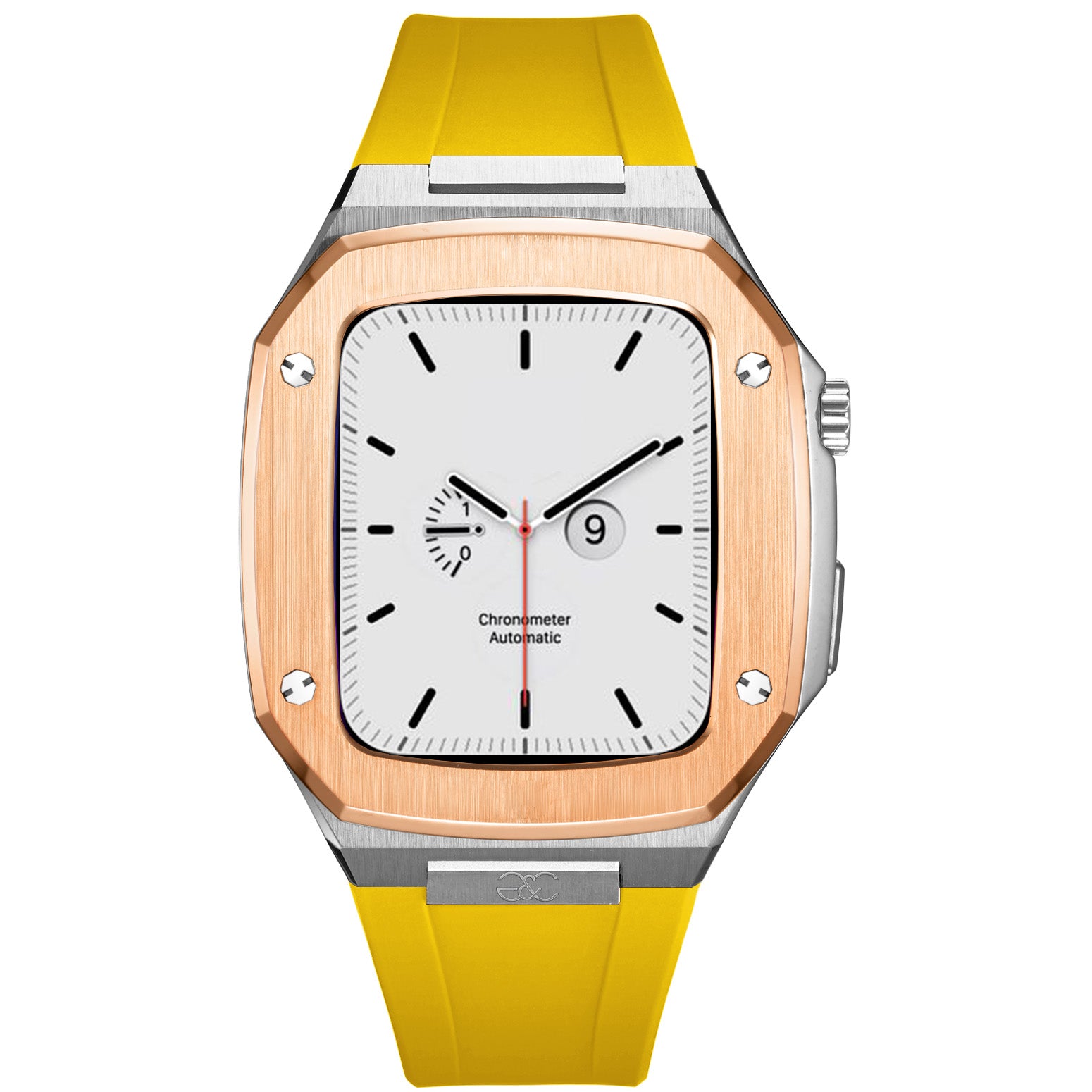 44/45mm Apple Watch R.Gold on Silver Steel case (Silicone band) - Gold & Cherry