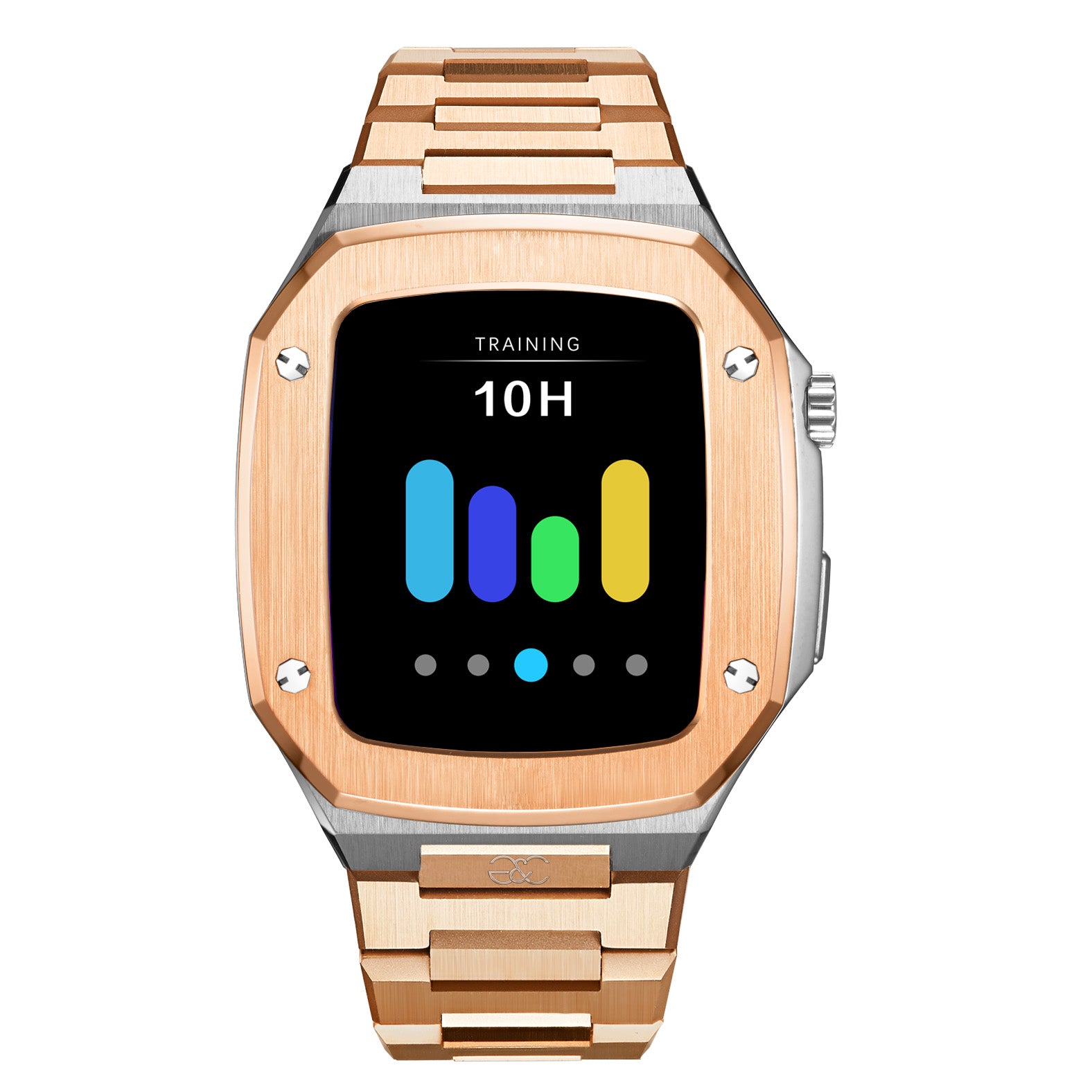 44/45mm Apple watch R.Gold on Silver steel case & Band - Gold & Cherry