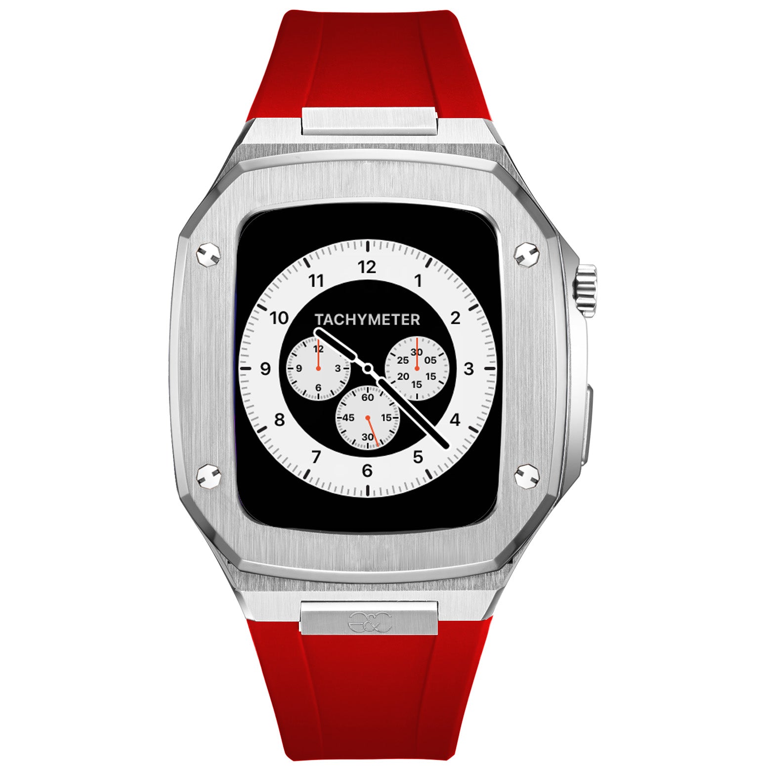 44/45mm Apple Watch Silver Steel case (Silicone band) - Gold & Cherry
