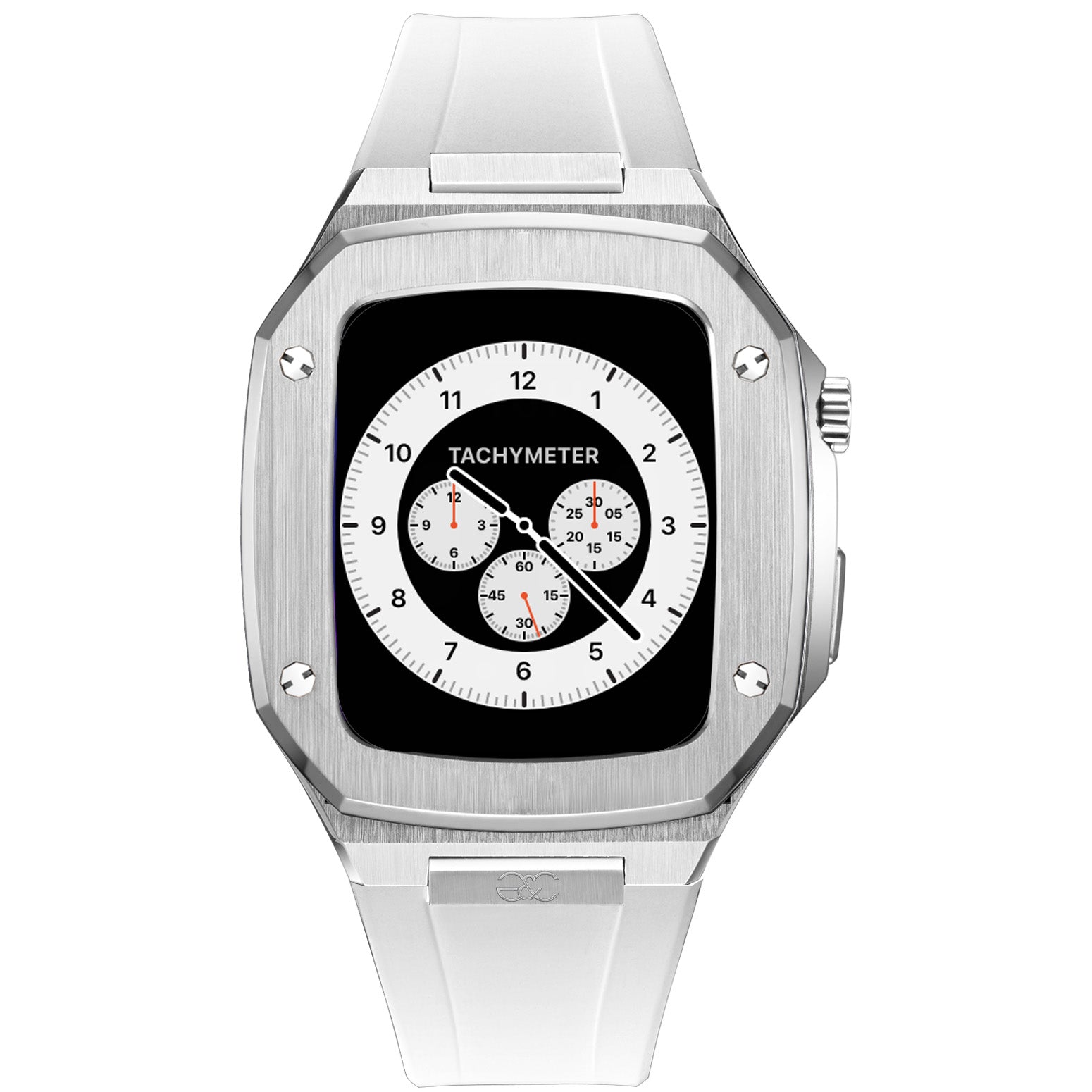 44/45mm Apple Watch Silver Steel case (Silicone band) - Gold & Cherry