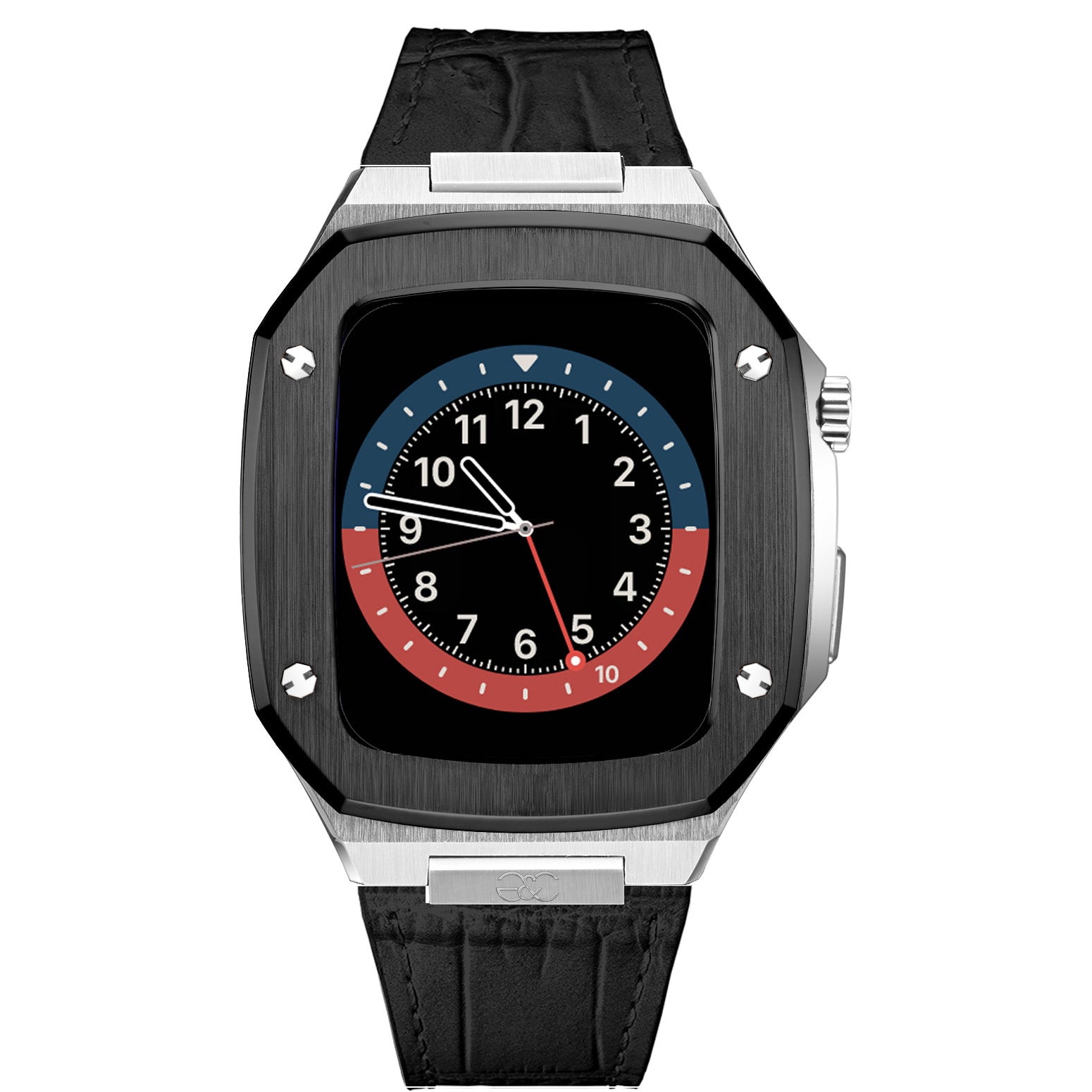 Apple Watch Black on Silver Steel case (Leather band) - Gold & Cherry