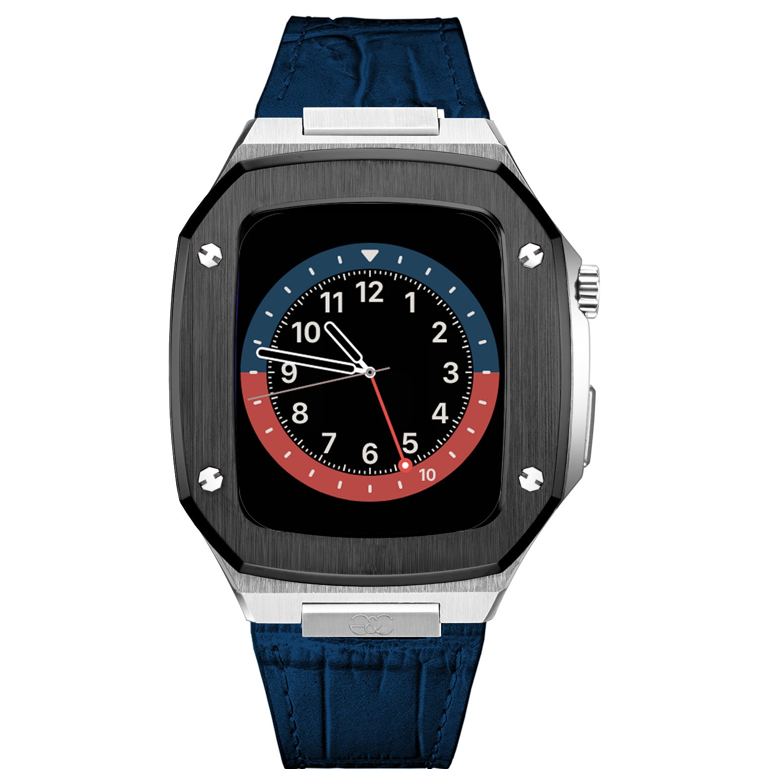 Apple Watch Black on Silver Steel case (Leather band) - Gold & Cherry