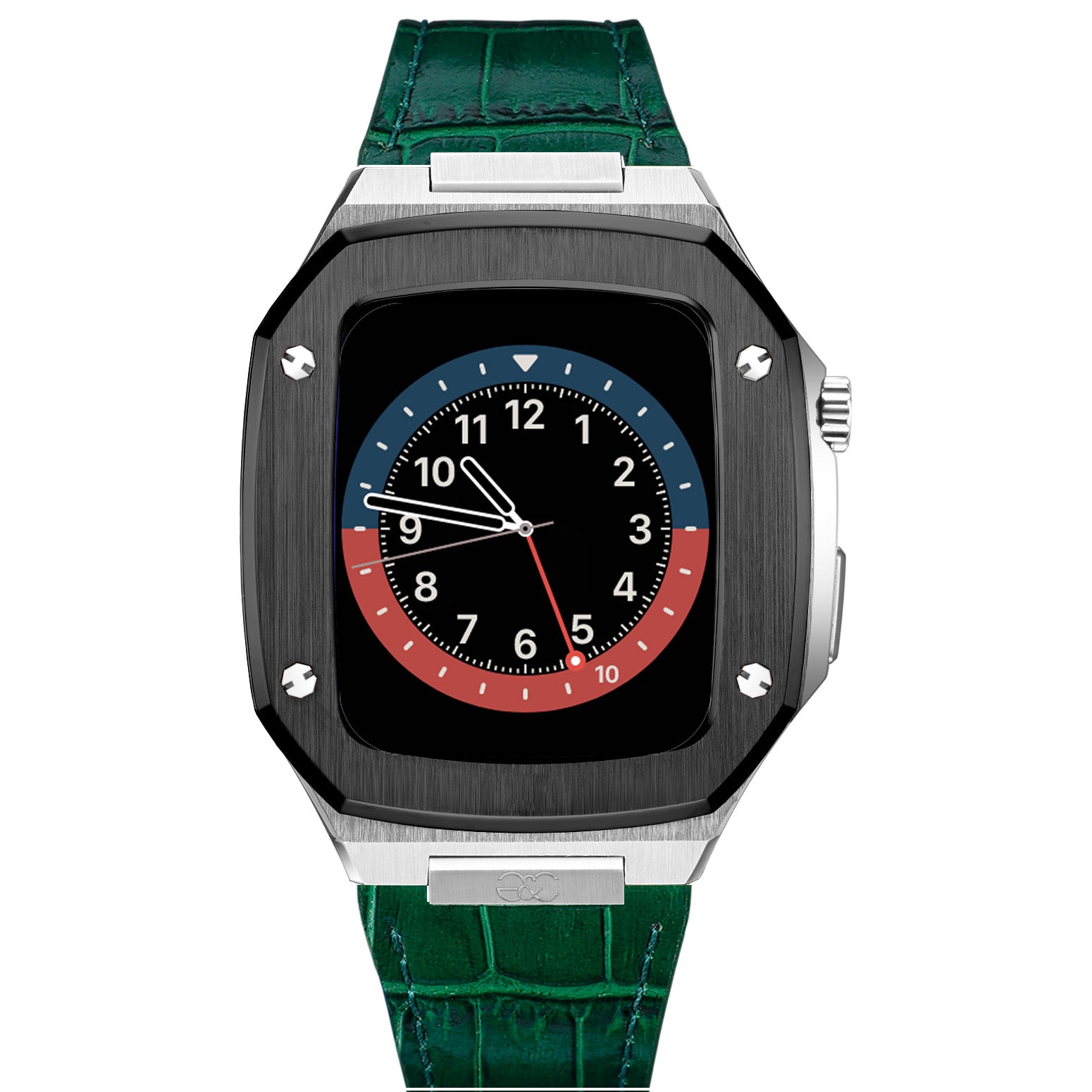 Apple Watch Black on Silver Steel case (Leather band) - Gold & Cherry