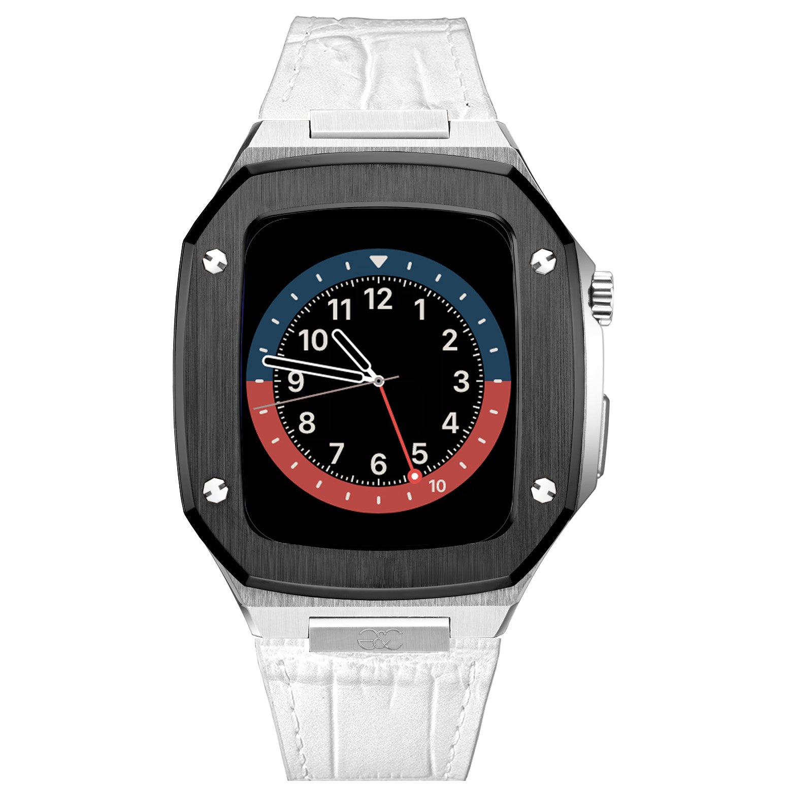 Apple Watch Black on Silver Steel case (Leather band) - Gold & Cherry
