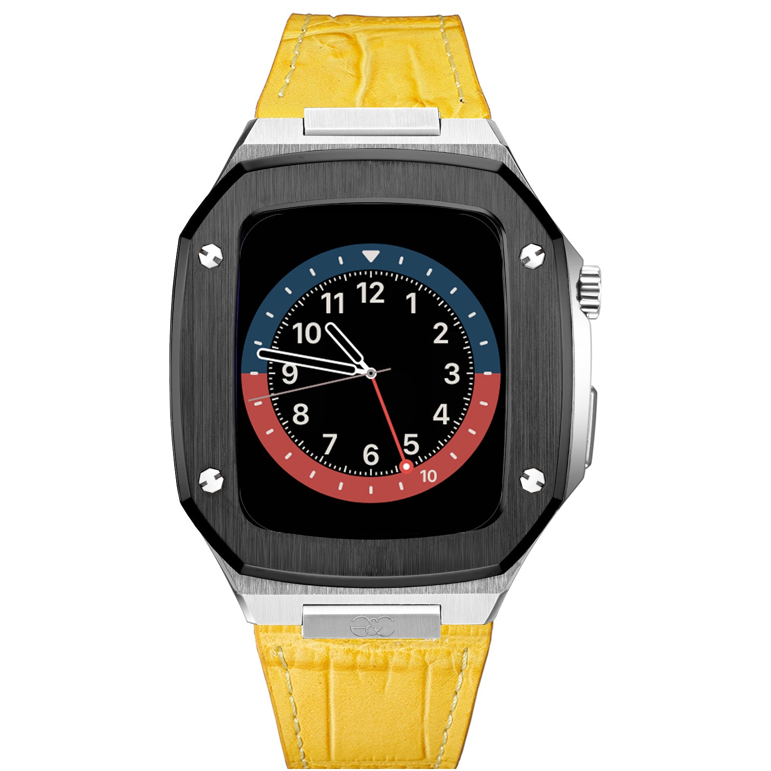 Apple Watch Black on Silver Steel case (Leather band) - Gold & Cherry