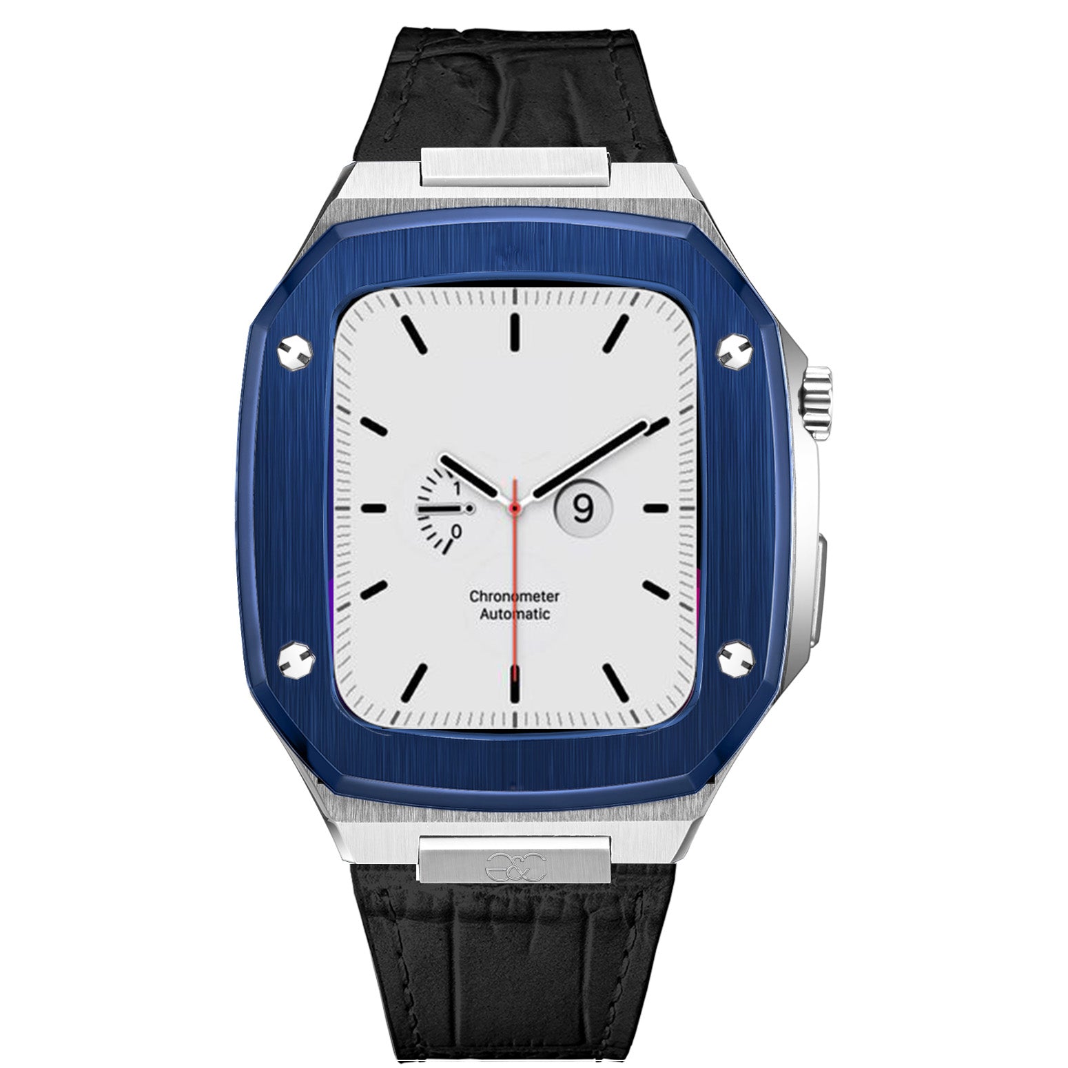 Apple Watch Blue on Silver Steel case (Leather band) - Gold & Cherry