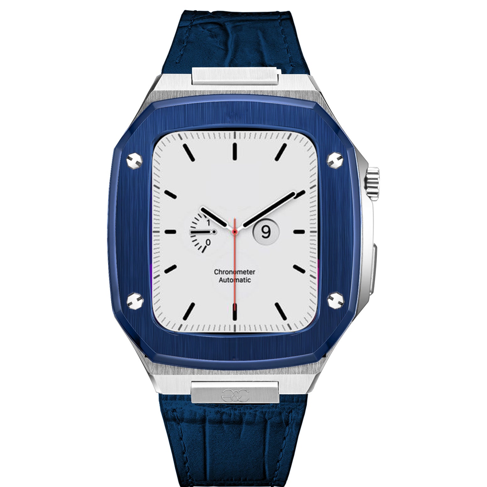 Apple Watch Blue on Silver Steel case (Leather band) - Gold & Cherry