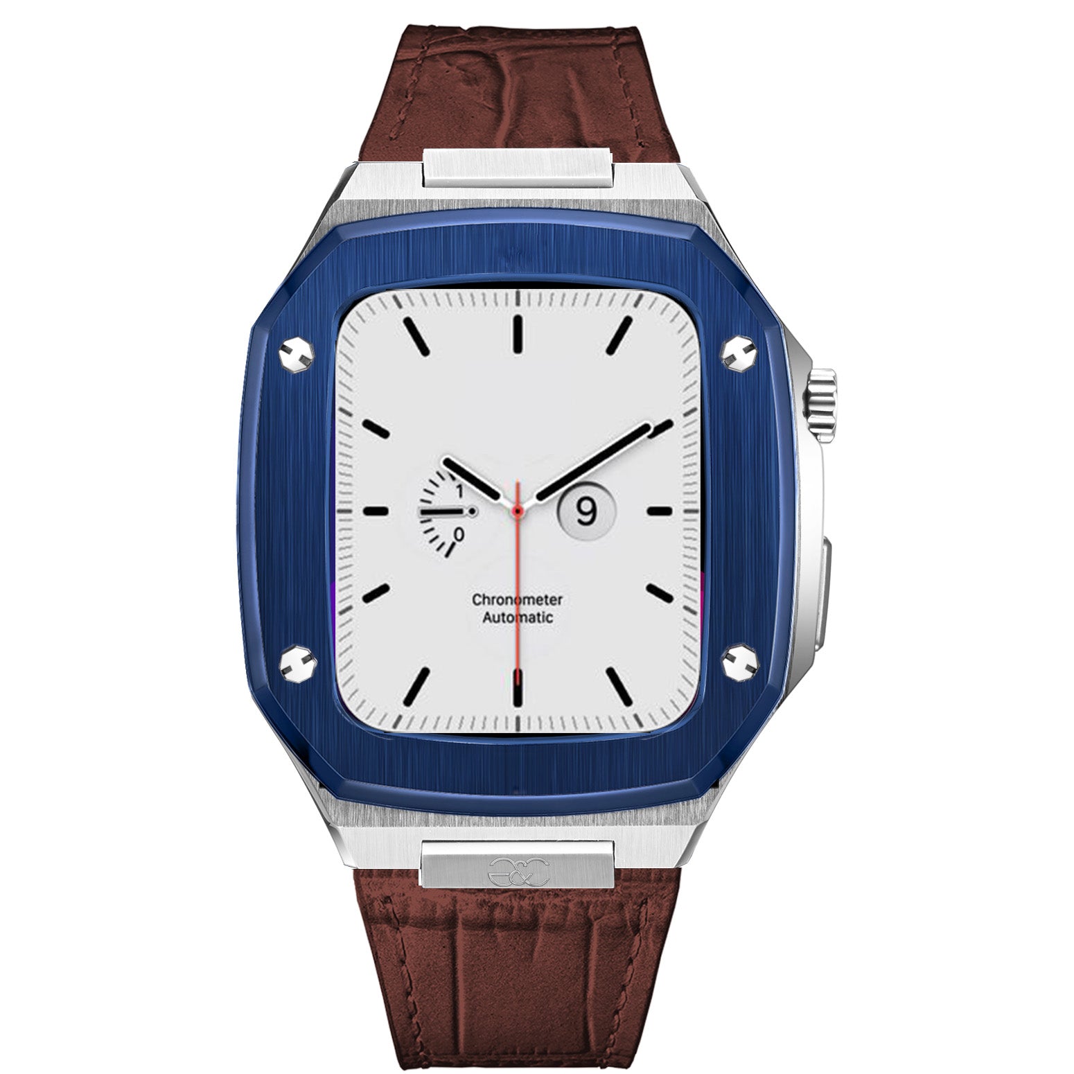 Apple Watch Blue on Silver Steel case (Leather band) - Gold & Cherry