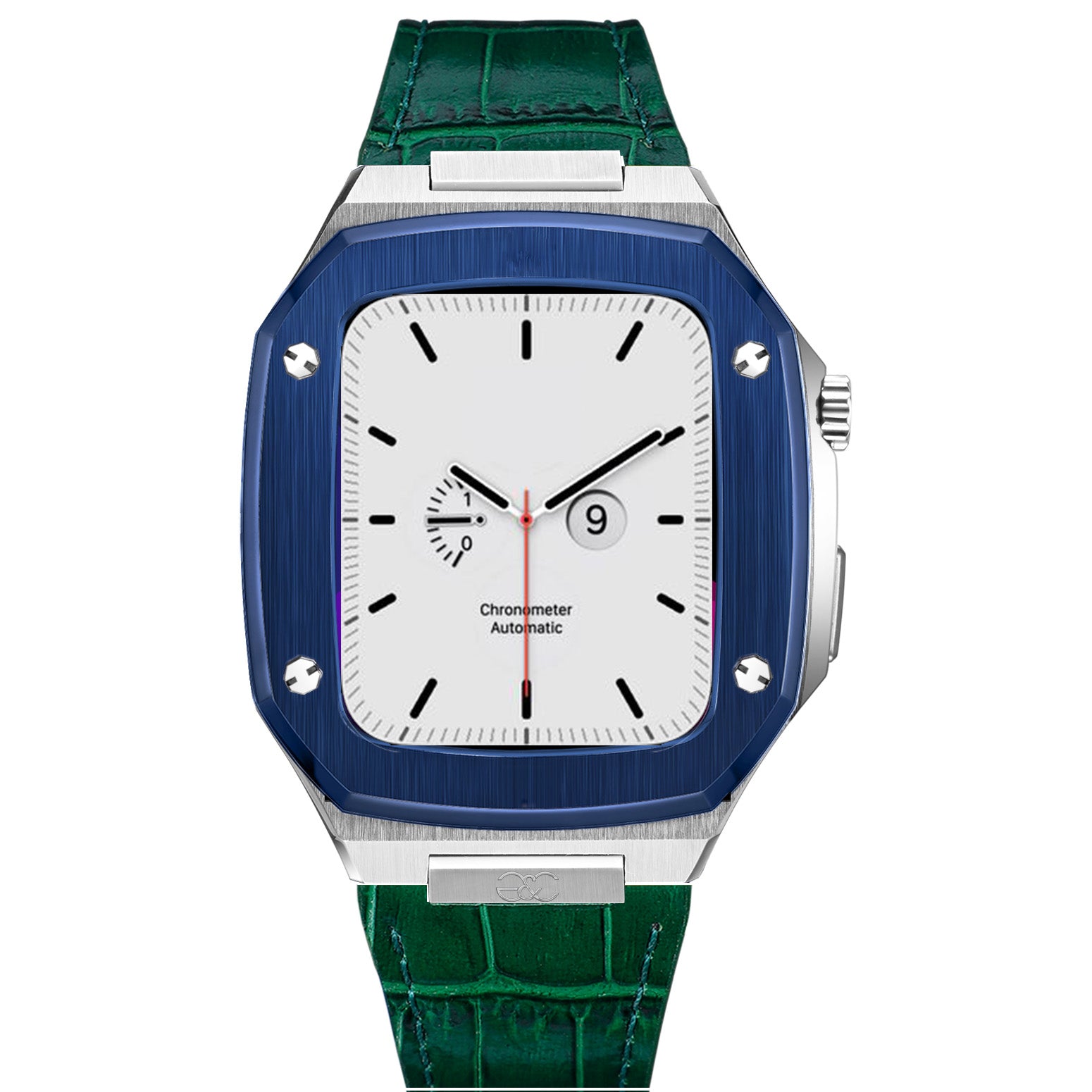 Apple Watch Blue on Silver Steel case (Leather band) - Gold & Cherry