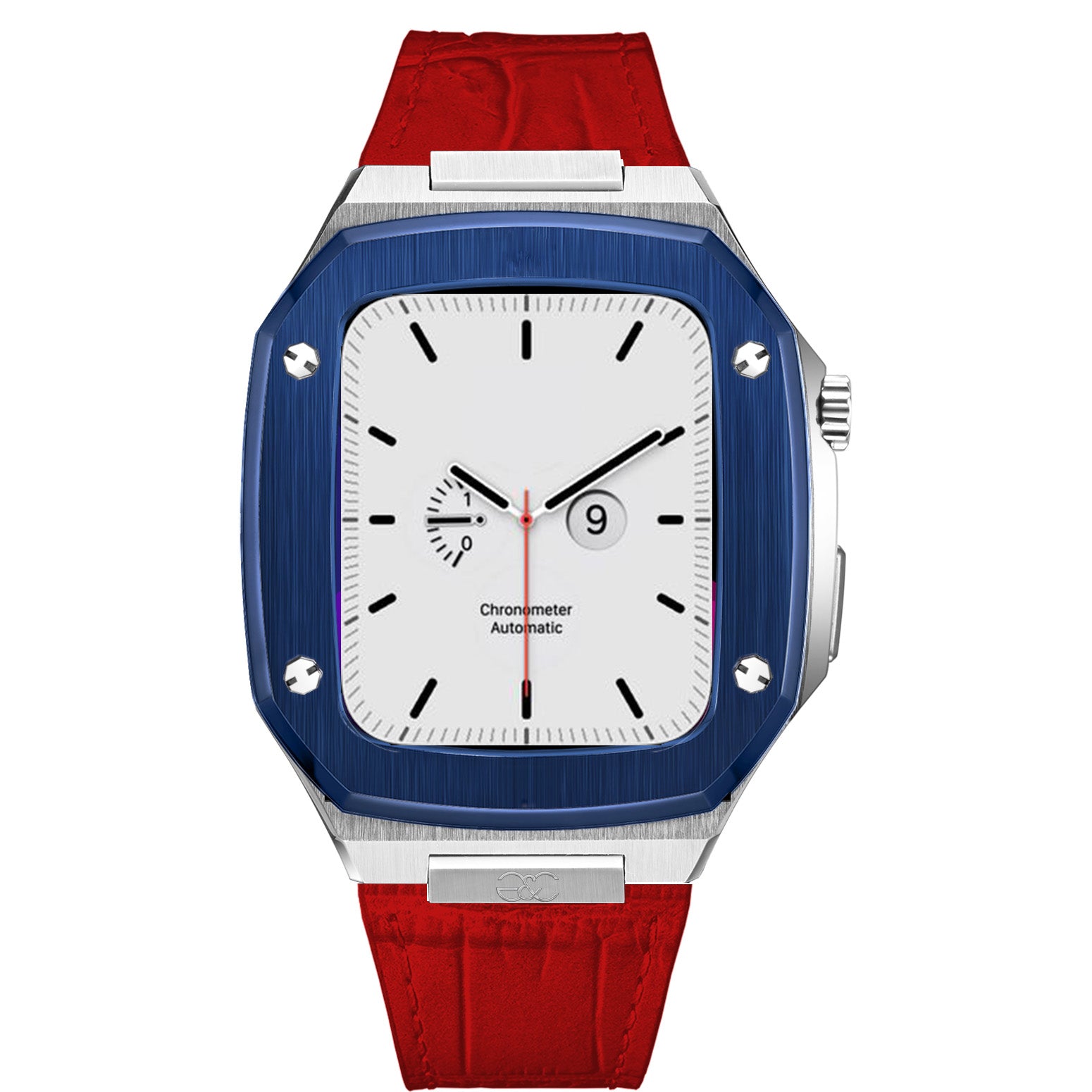 Apple Watch Blue on Silver Steel case (Leather band) - Gold & Cherry