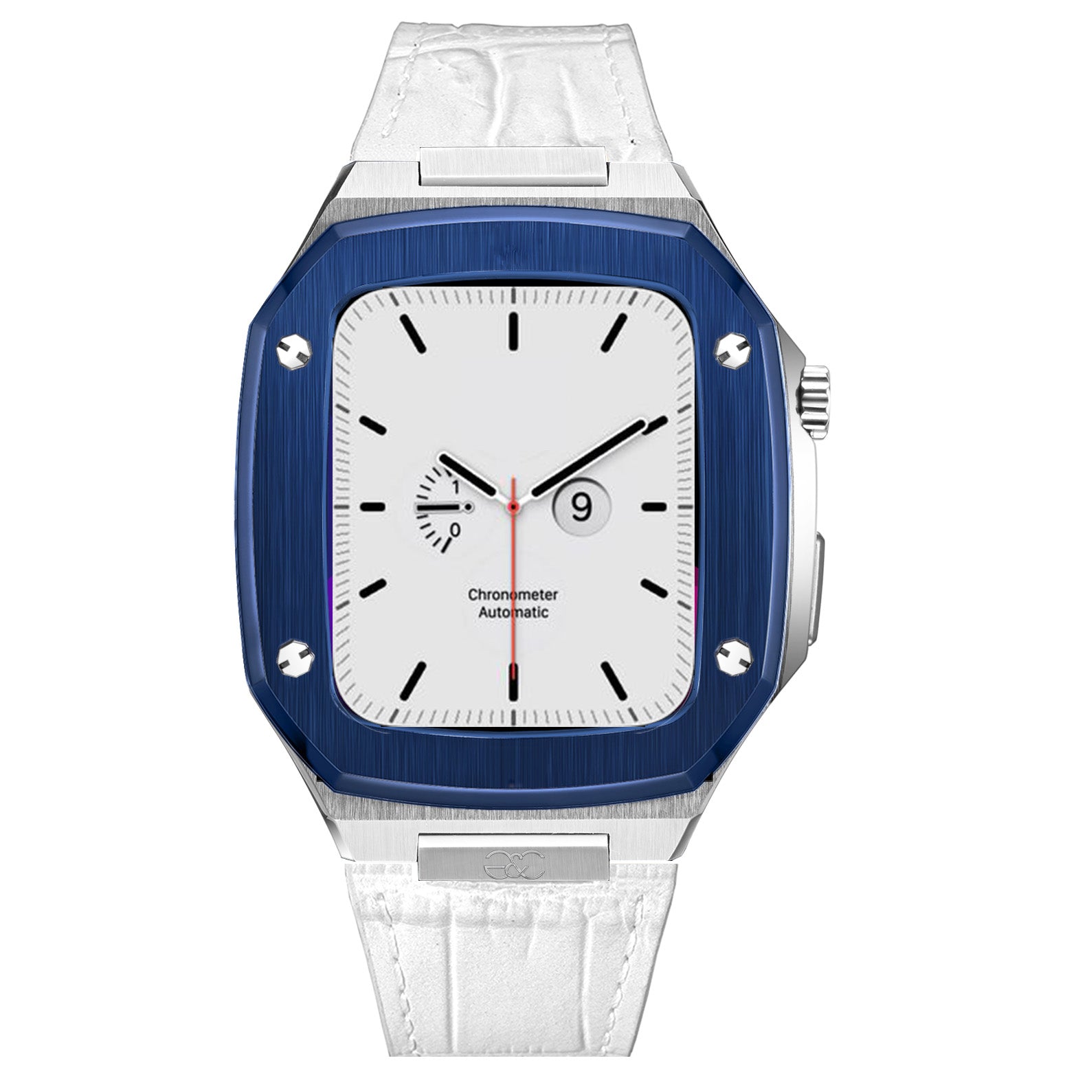 Apple Watch Blue on Silver Steel case (Leather band) - Gold & Cherry