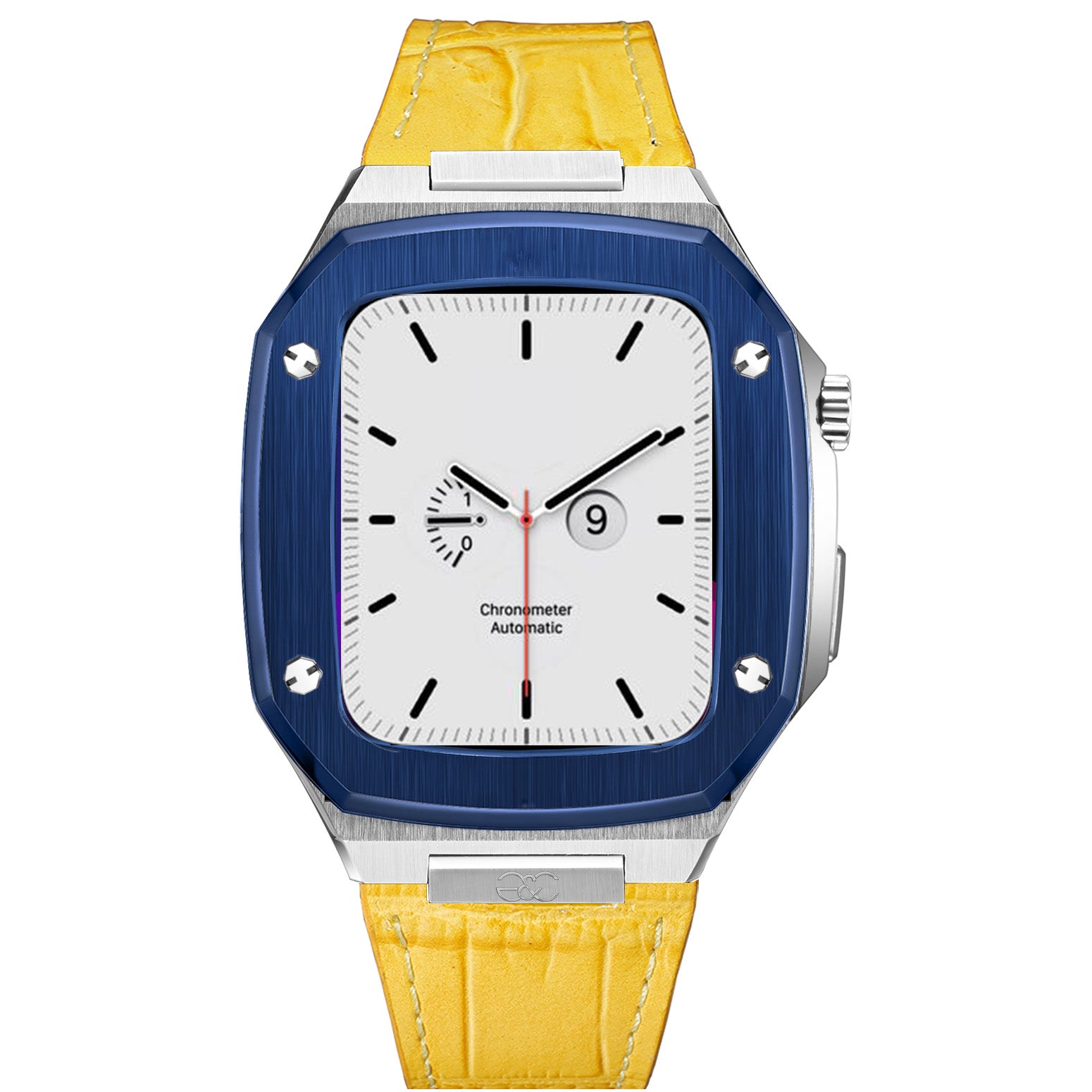 Apple Watch Blue on Silver Steel case (Leather band) - Gold & Cherry