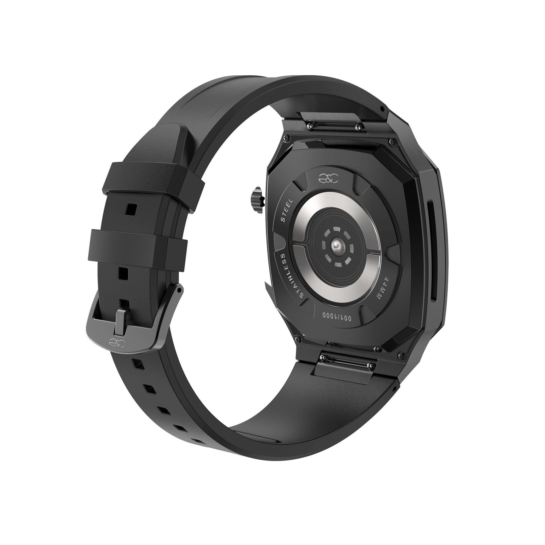 44/45mm Apple Watch Black Steel case (Silicone band) - Gold & Cherry