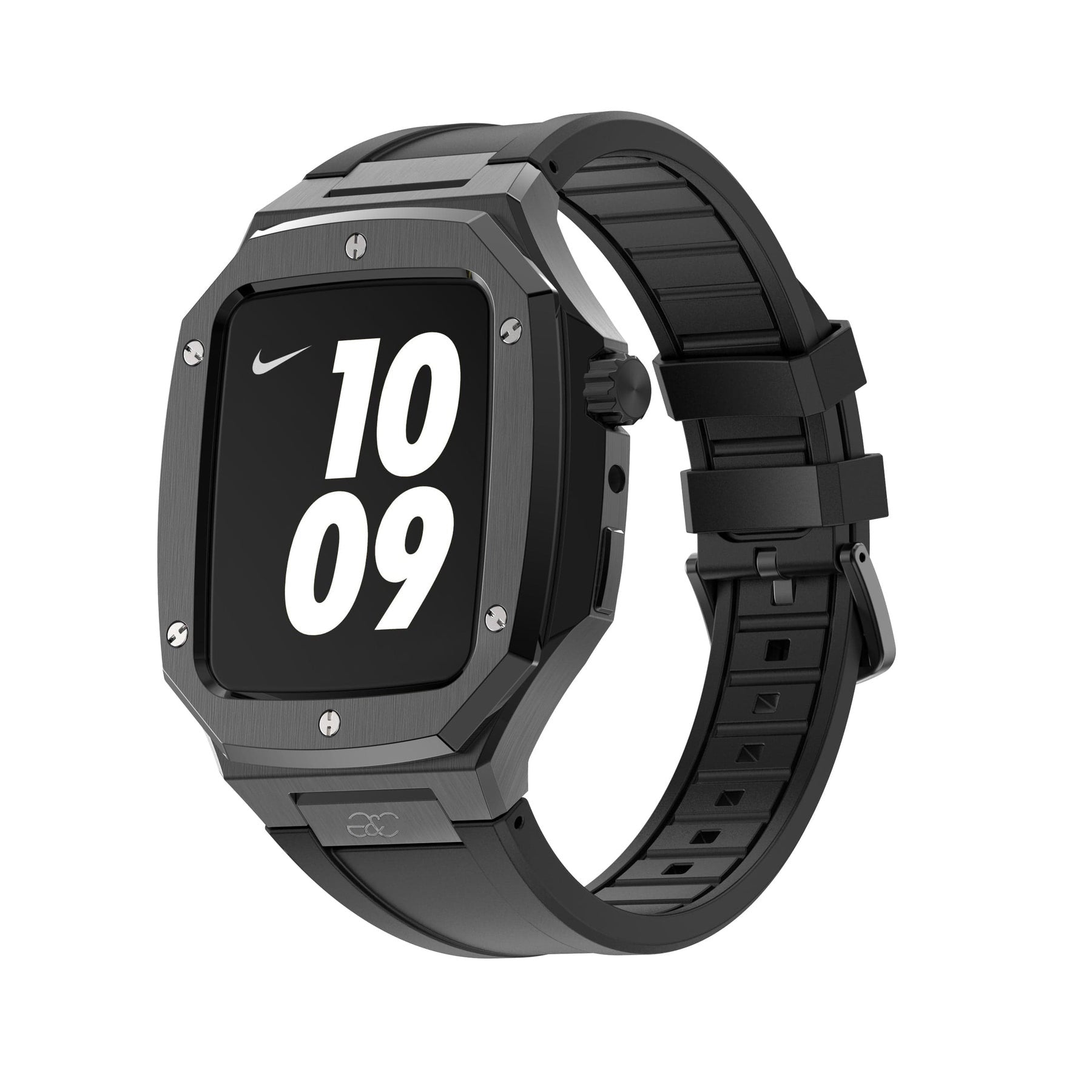 44/45mm Apple Watch Black Steel case (Silicone band) - Gold & Cherry