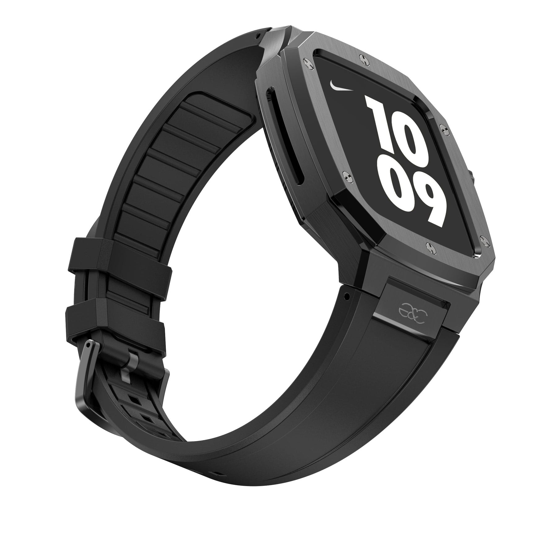 44/45mm Apple Watch Black Steel case (Silicone band) - Gold & Cherry