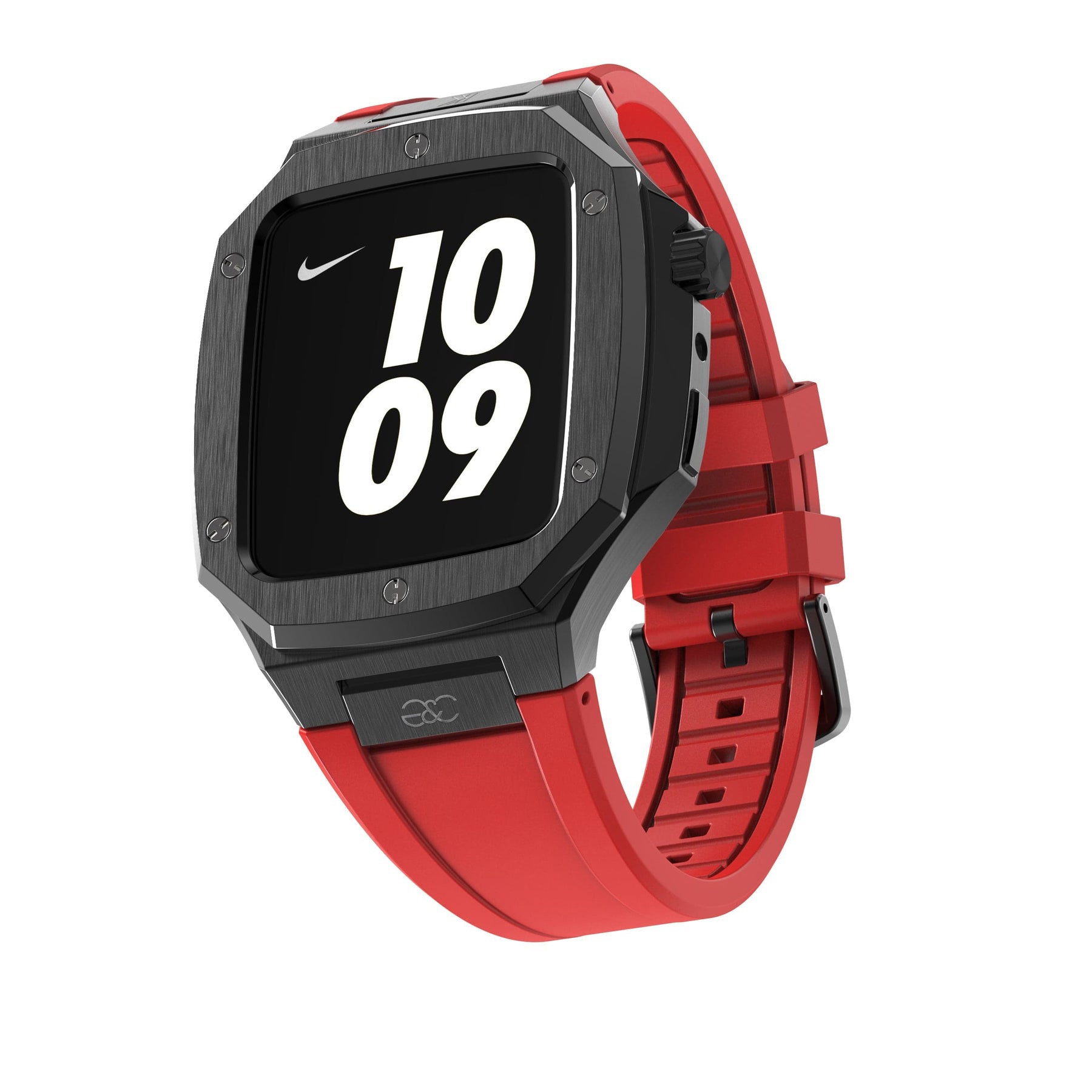 44/45mm Apple Watch Black Steel case (Silicone band) - Gold & Cherry