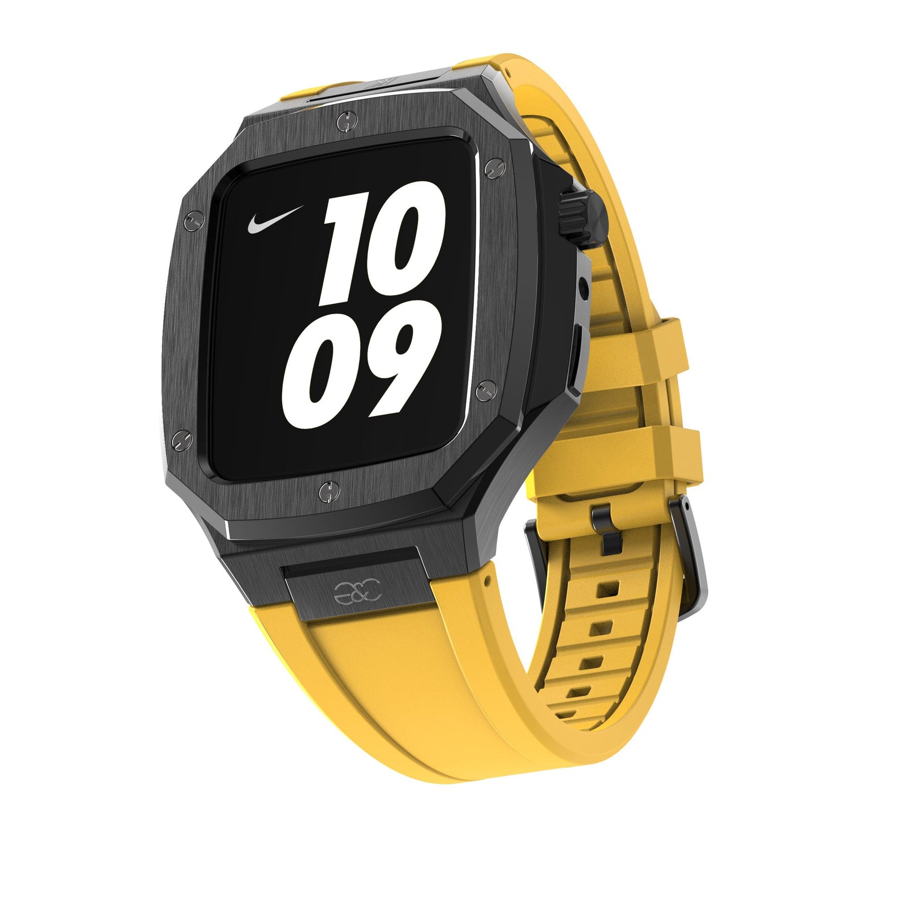 44/45mm Apple Watch Black Steel case (Silicone band) - Gold & Cherry