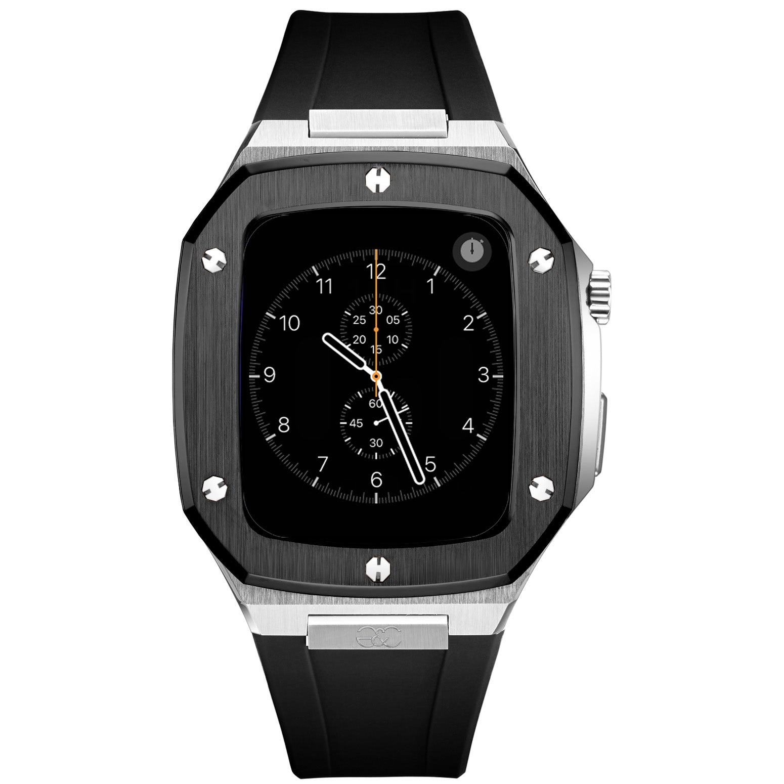 44mm Apple Watch Black on Silver Steel case (Silicone band) - Gold & Cherry