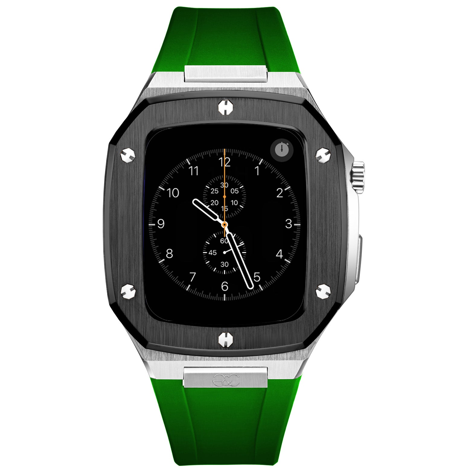 44mm Apple Watch Black on Silver Steel case (Silicone band) - Gold & Cherry