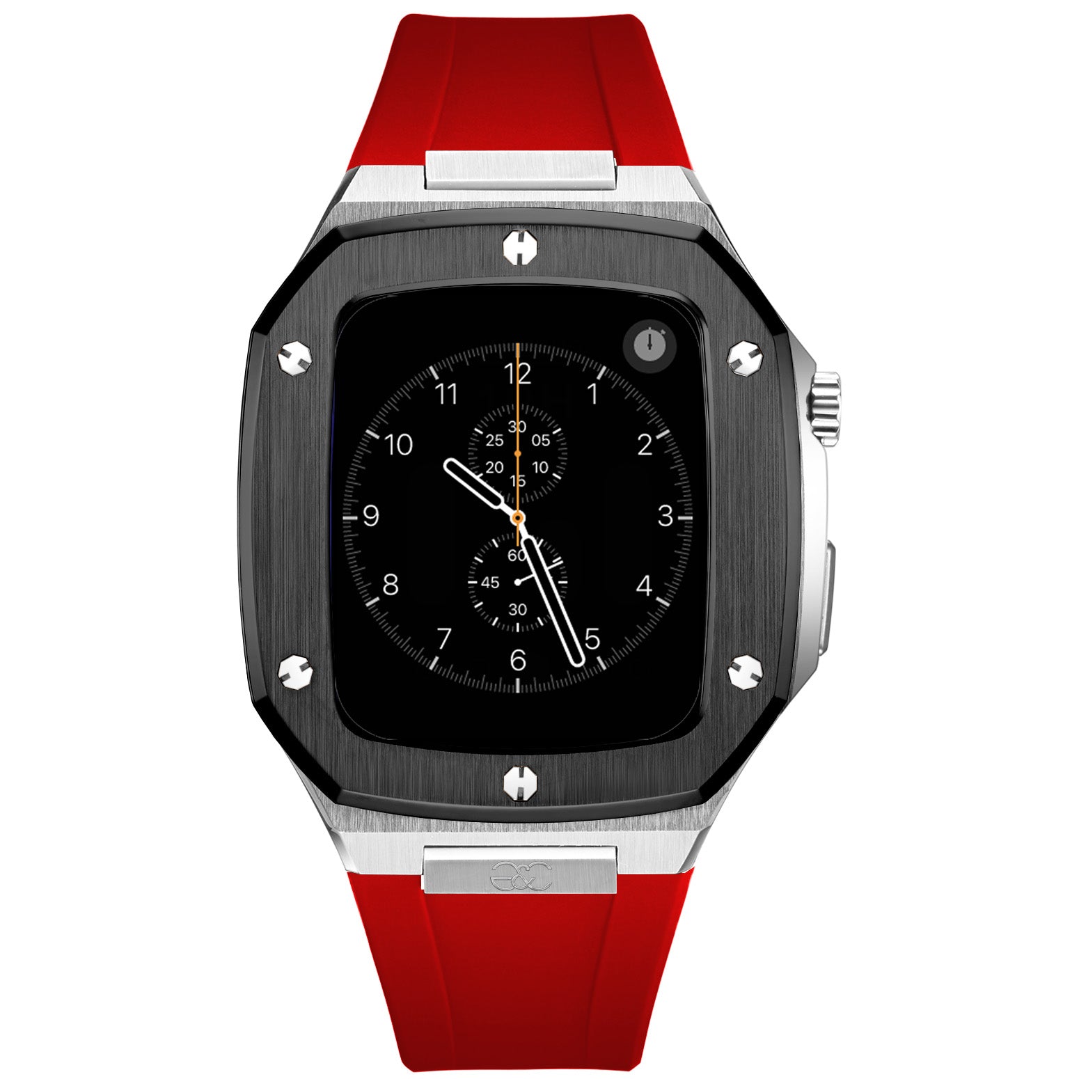 44mm Apple Watch Black on Silver Steel case (Silicone band) - Gold & Cherry