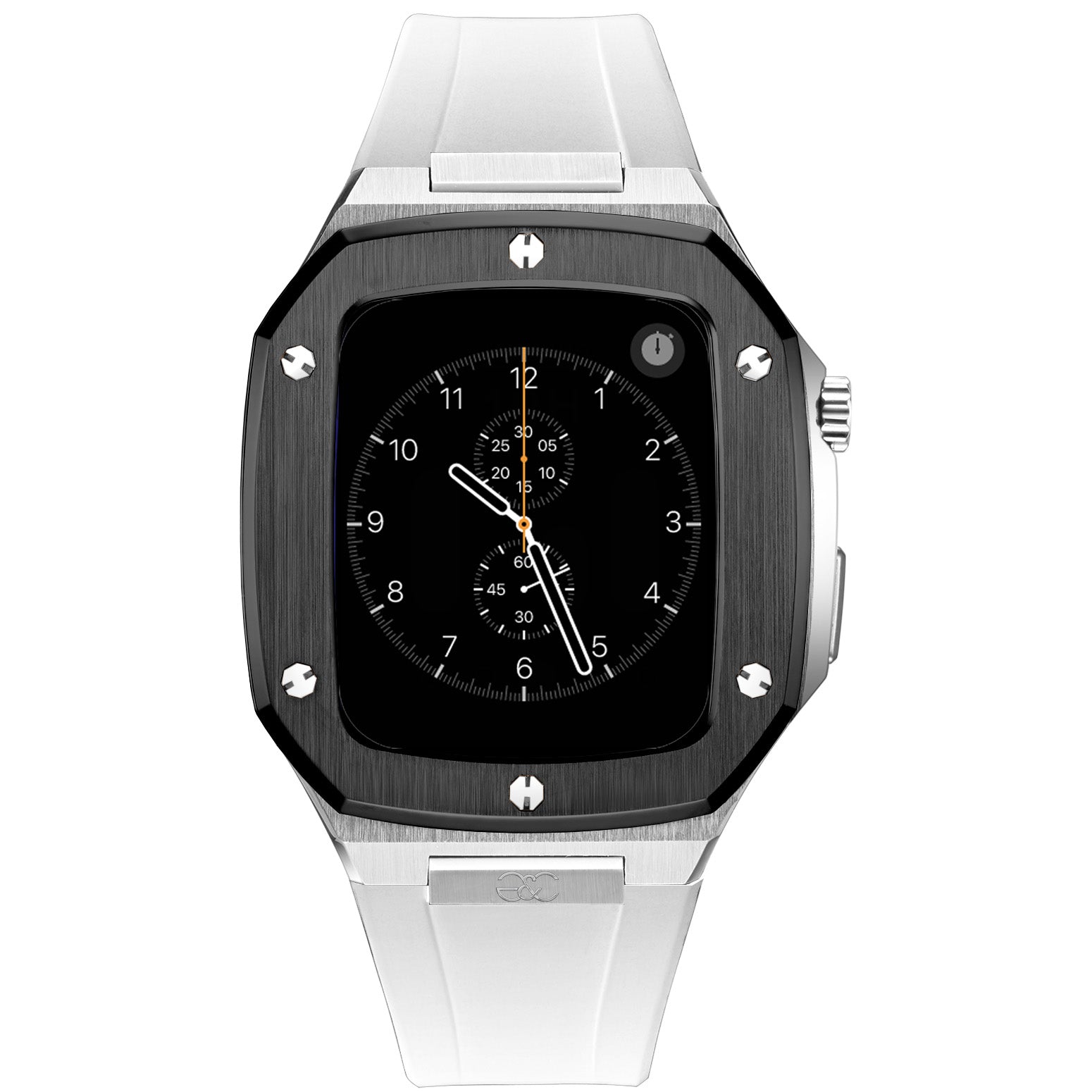 44mm Apple Watch Black on Silver Steel case (Silicone band) - Gold & Cherry