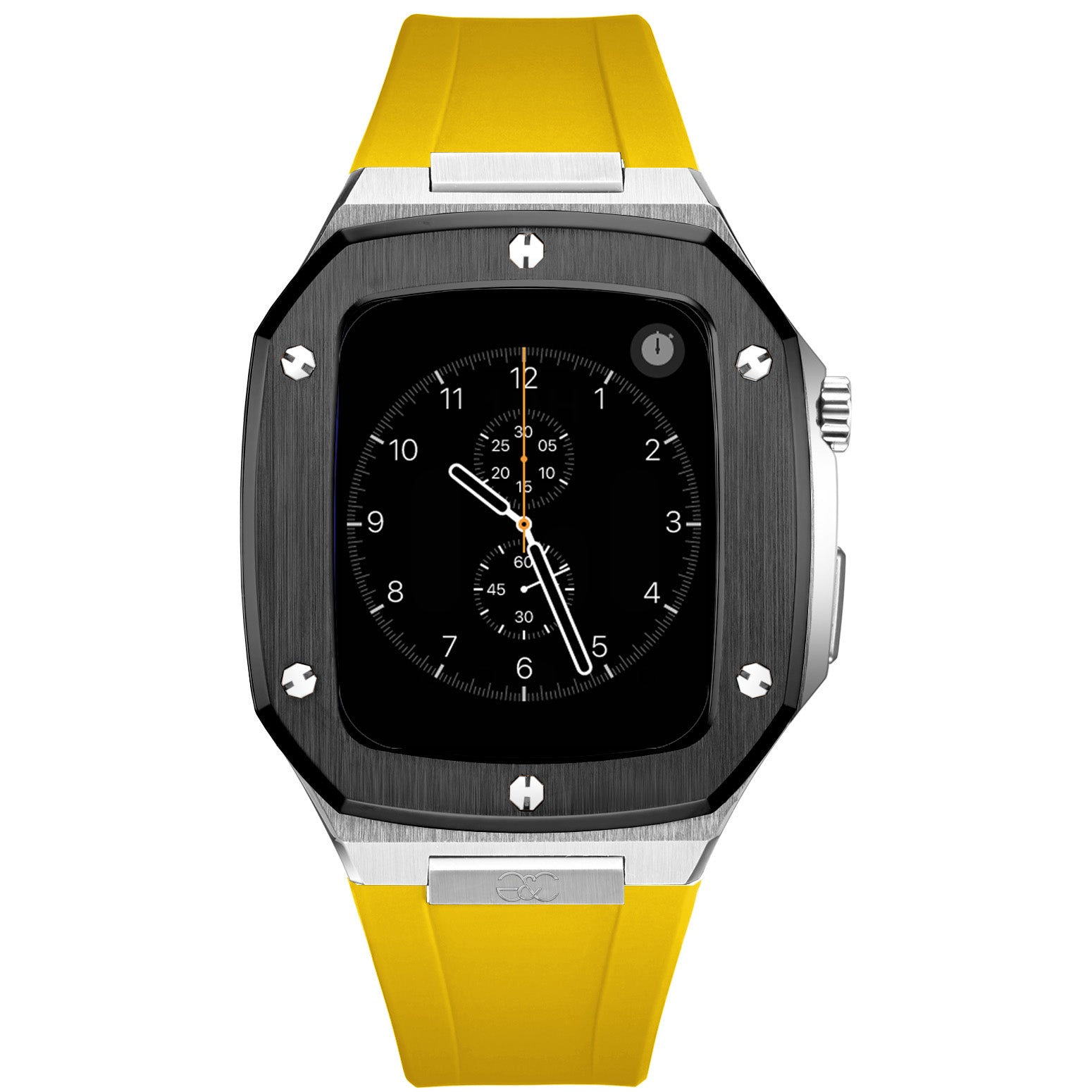 44mm Apple Watch Black on Silver Steel case (Silicone band) - Gold & Cherry