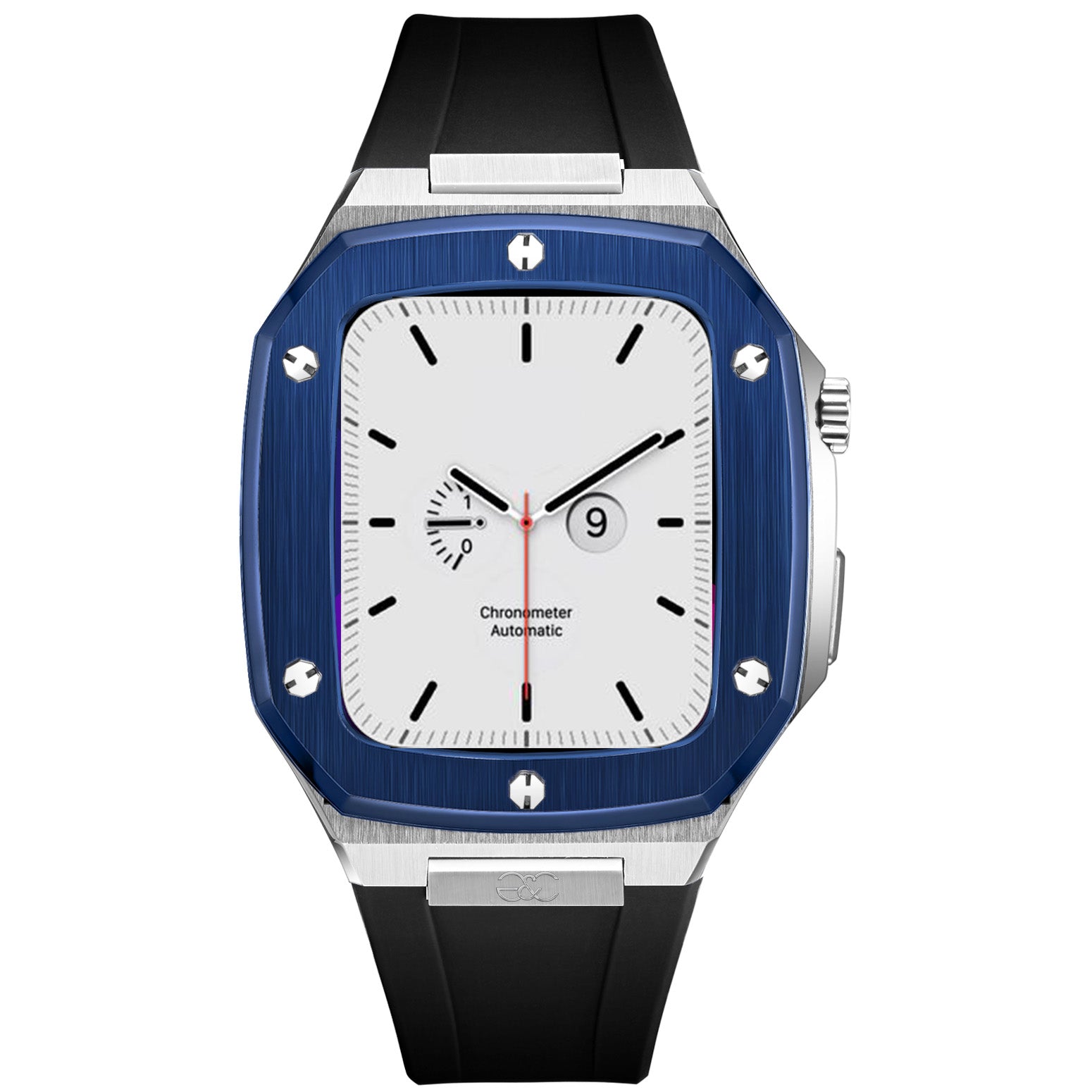 44mm Apple Watch Blue on Silver Steel case (Silicone band) - Gold & Cherry
