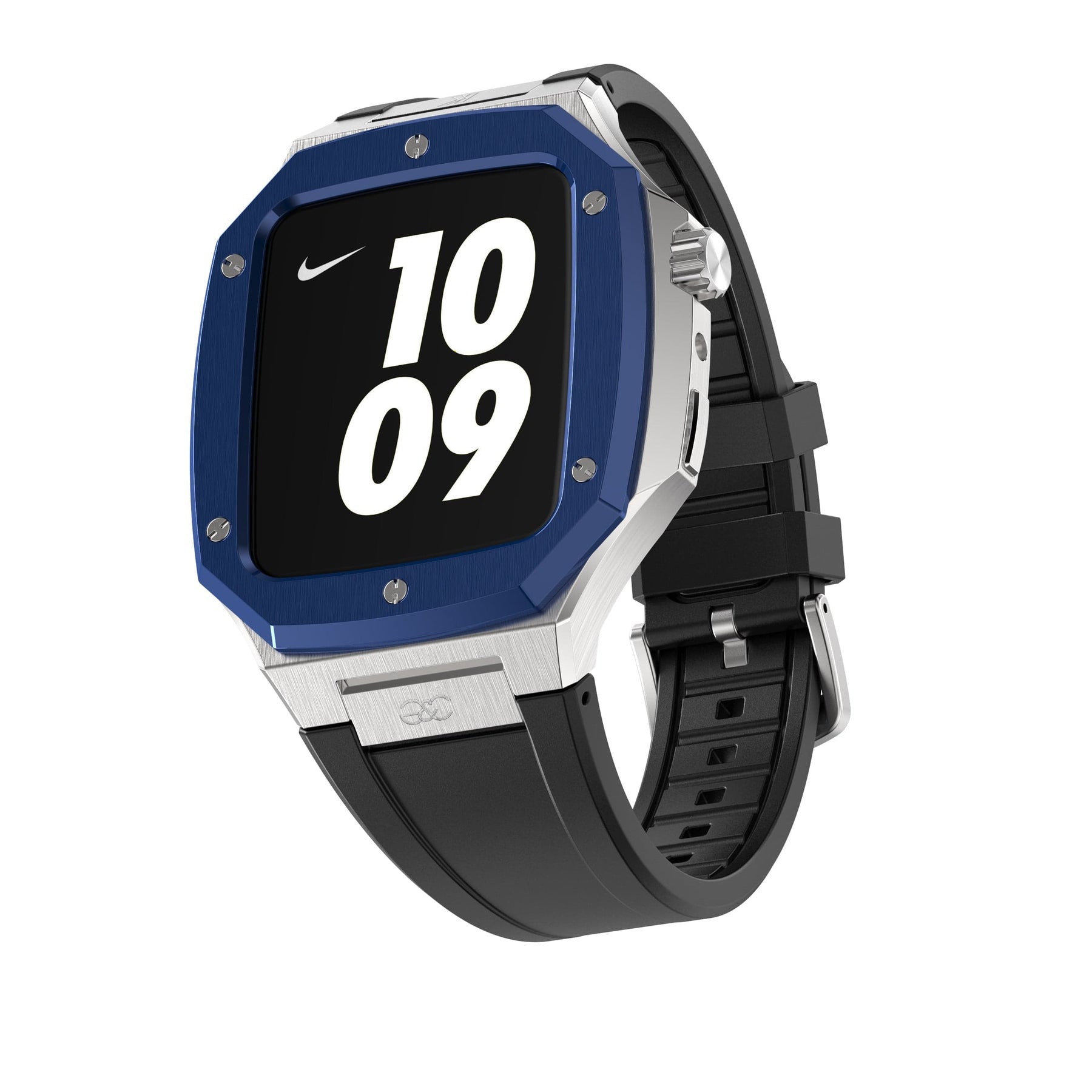 44mm Apple Watch Blue on Silver Steel case (Silicone band) - Gold & Cherry