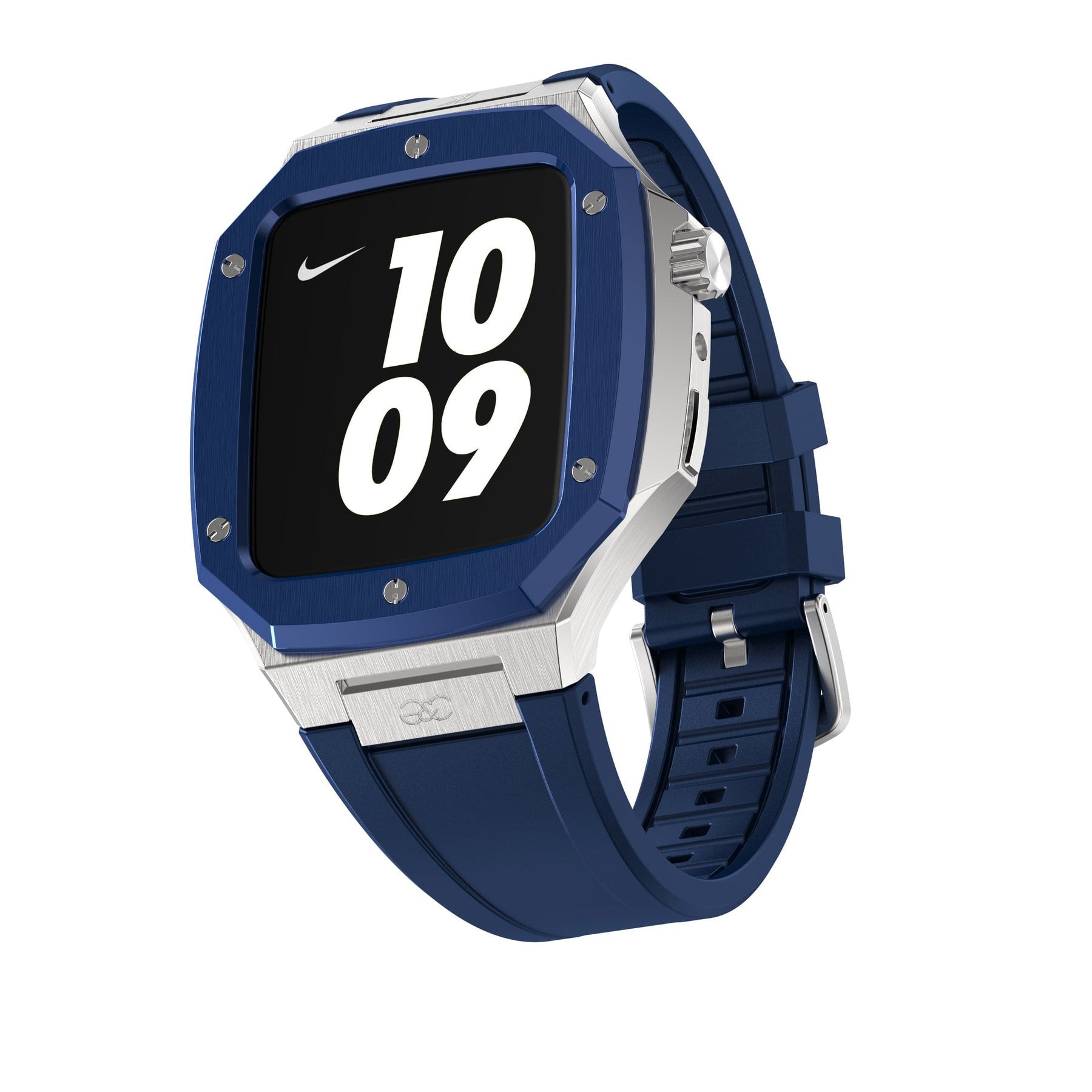44mm Apple Watch Blue on Silver Steel case (Silicone band) - Gold & Cherry