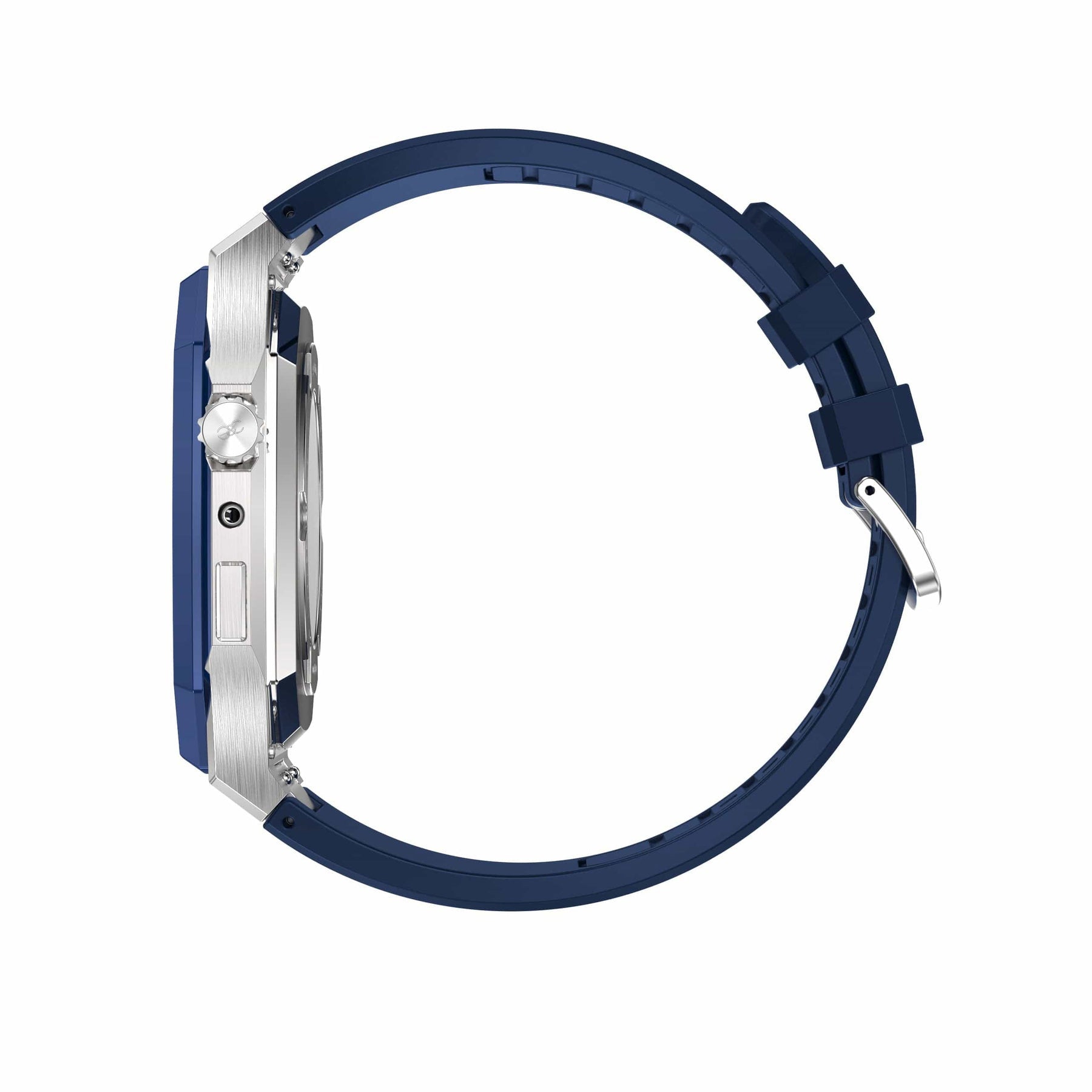 44mm Apple Watch Blue on Silver Steel case (Silicone band) - Gold & Cherry