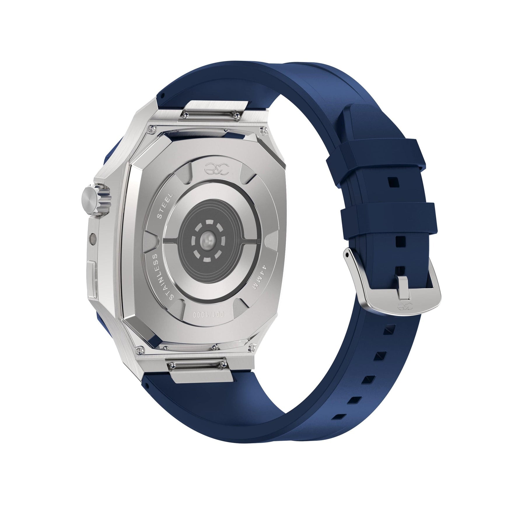 44mm Apple Watch Blue on Silver Steel case (Silicone band) - Gold & Cherry